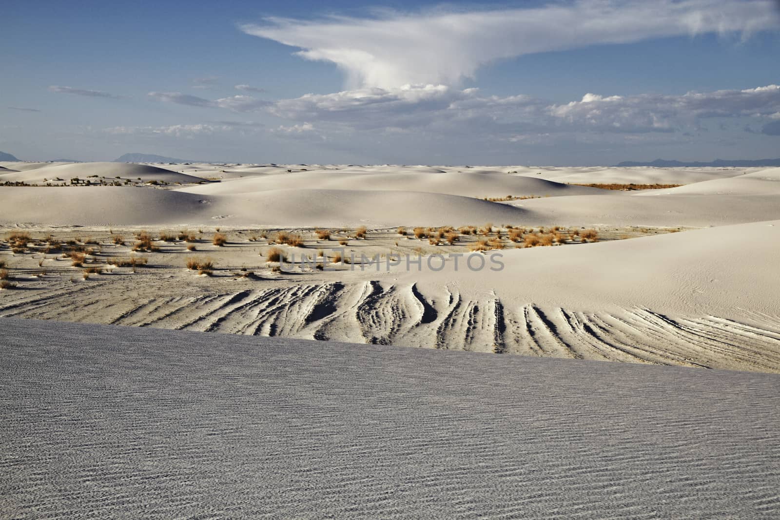 Tranquil image of sand dunes and beautiful blue sky, White Sands National Monument