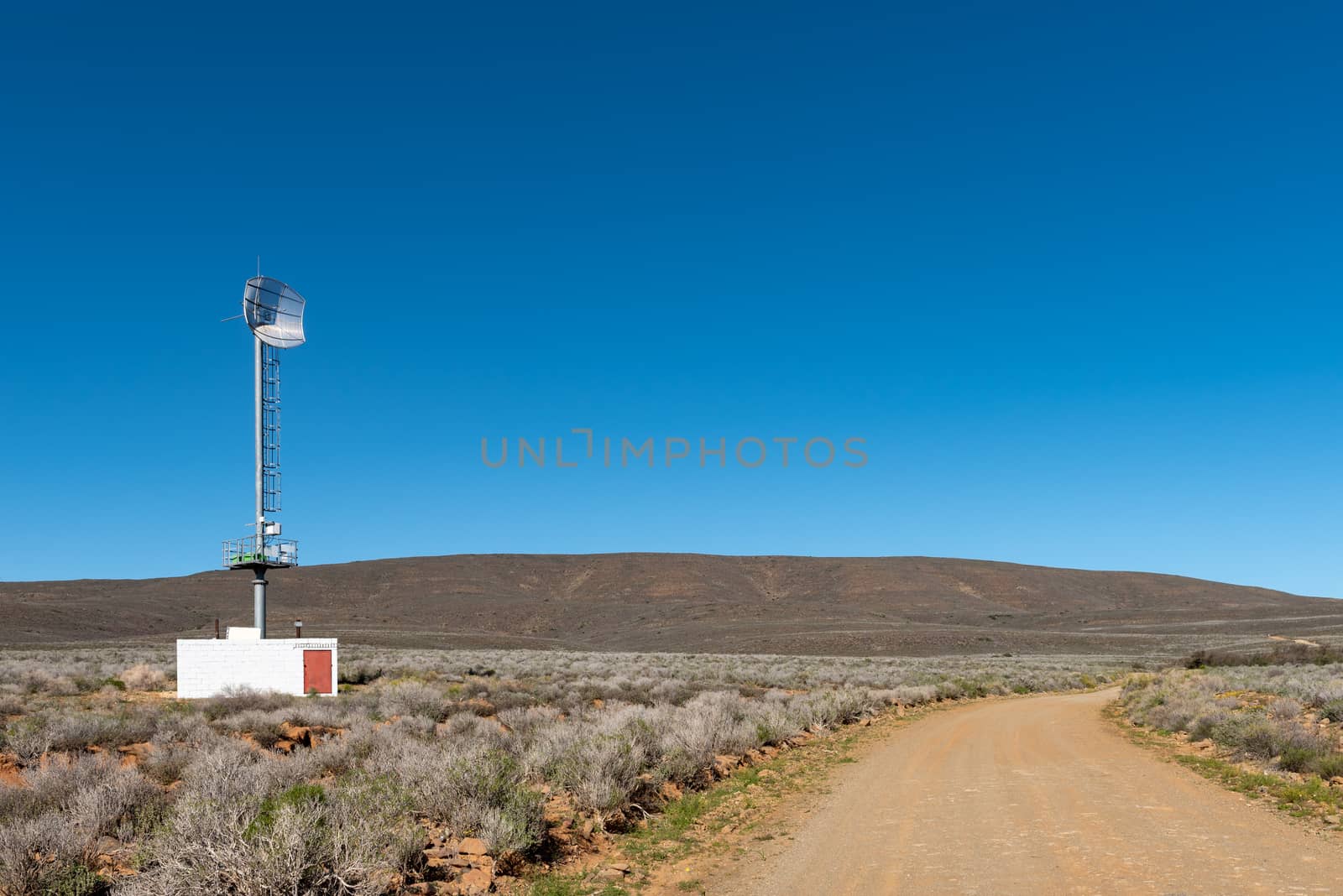 A landscape, with a telecommunications tower, on road R356 to Ceres in the Western Cape Province