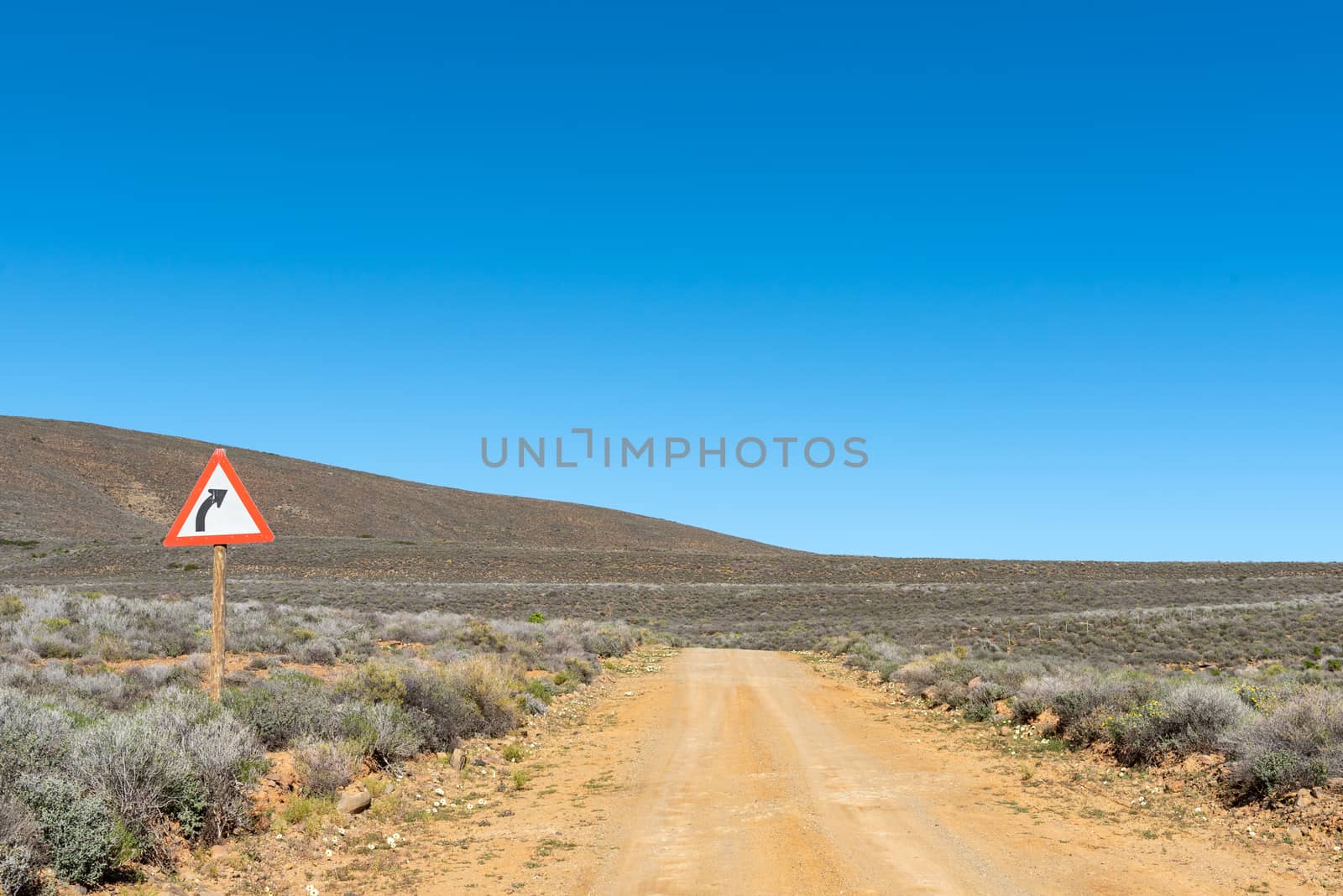 A landscape, with a road sign, on road R356 to Ceres in the Western Cape Province