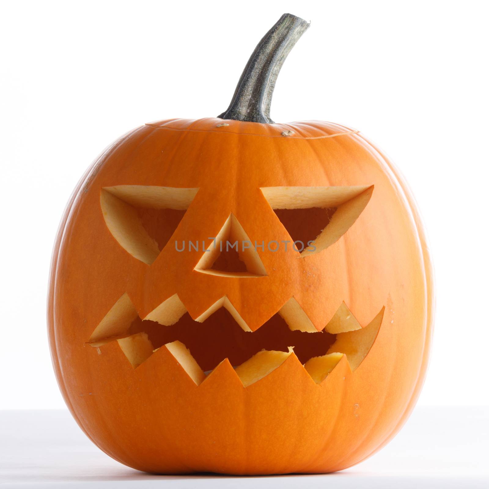 One carved Halloween Pumpkin isolated on white background