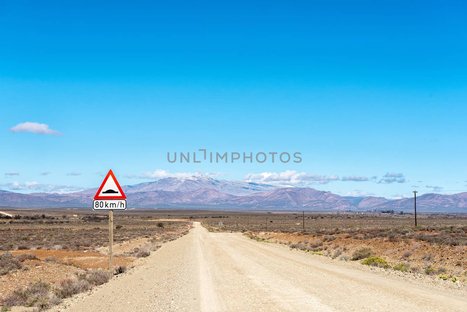 A landscape on road R356 to Ceres in the Western Cape Province. Snow is visible on Matroosberg