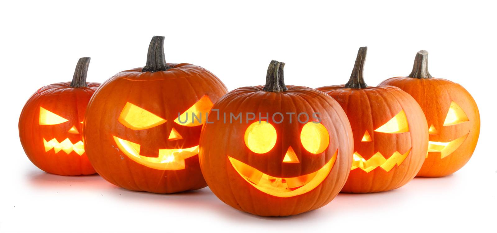 Five Halloween Pumpkins isolated on white background