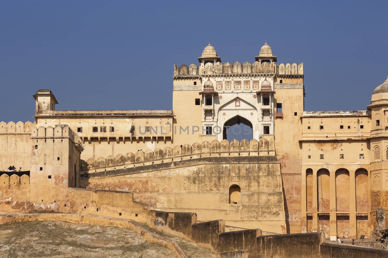 Gate and details of Amber Fort on the outskirts of Jaipur, Rajasthan, India
