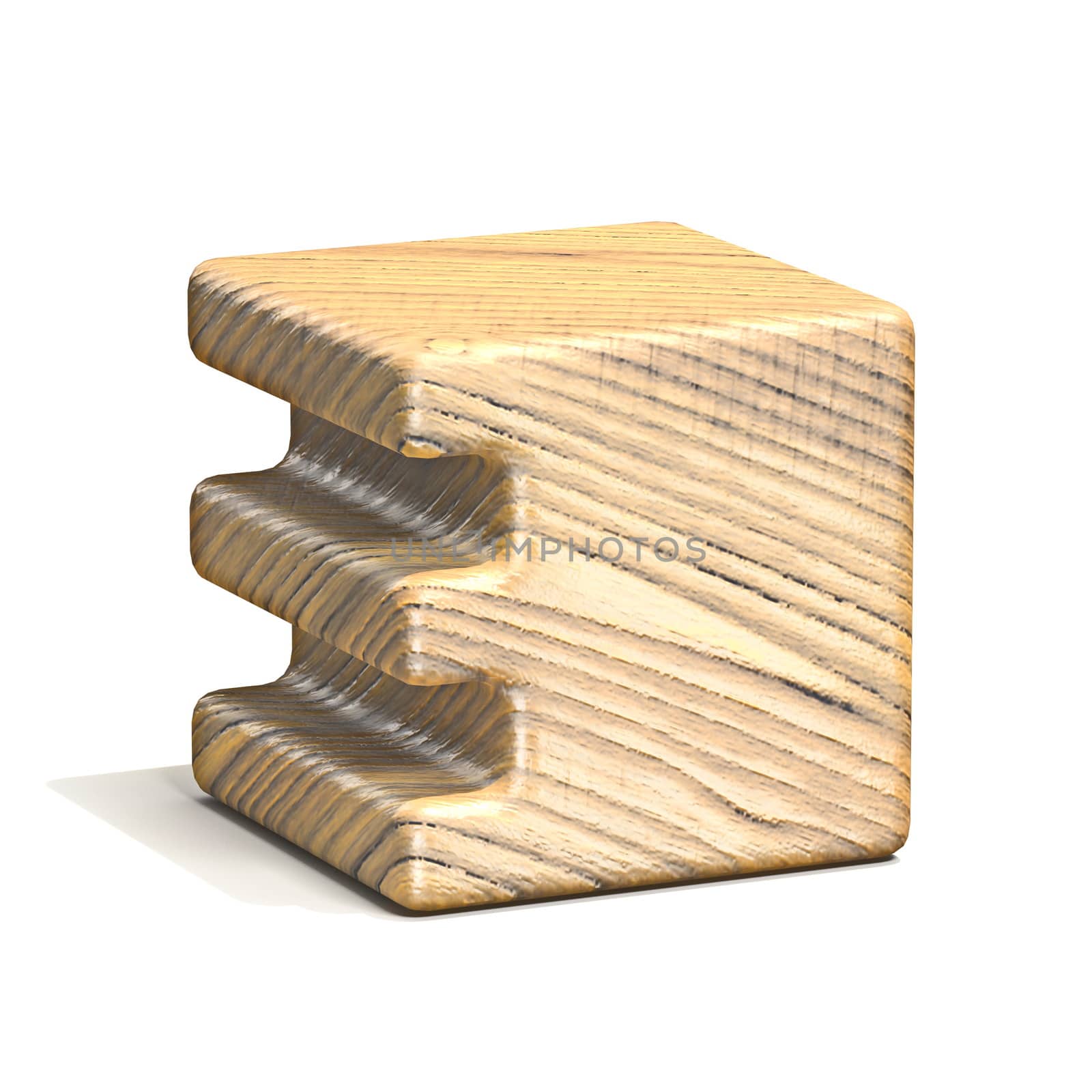 Solid wooden cube font Number 3 THREE 3D render illustration isolated on white background