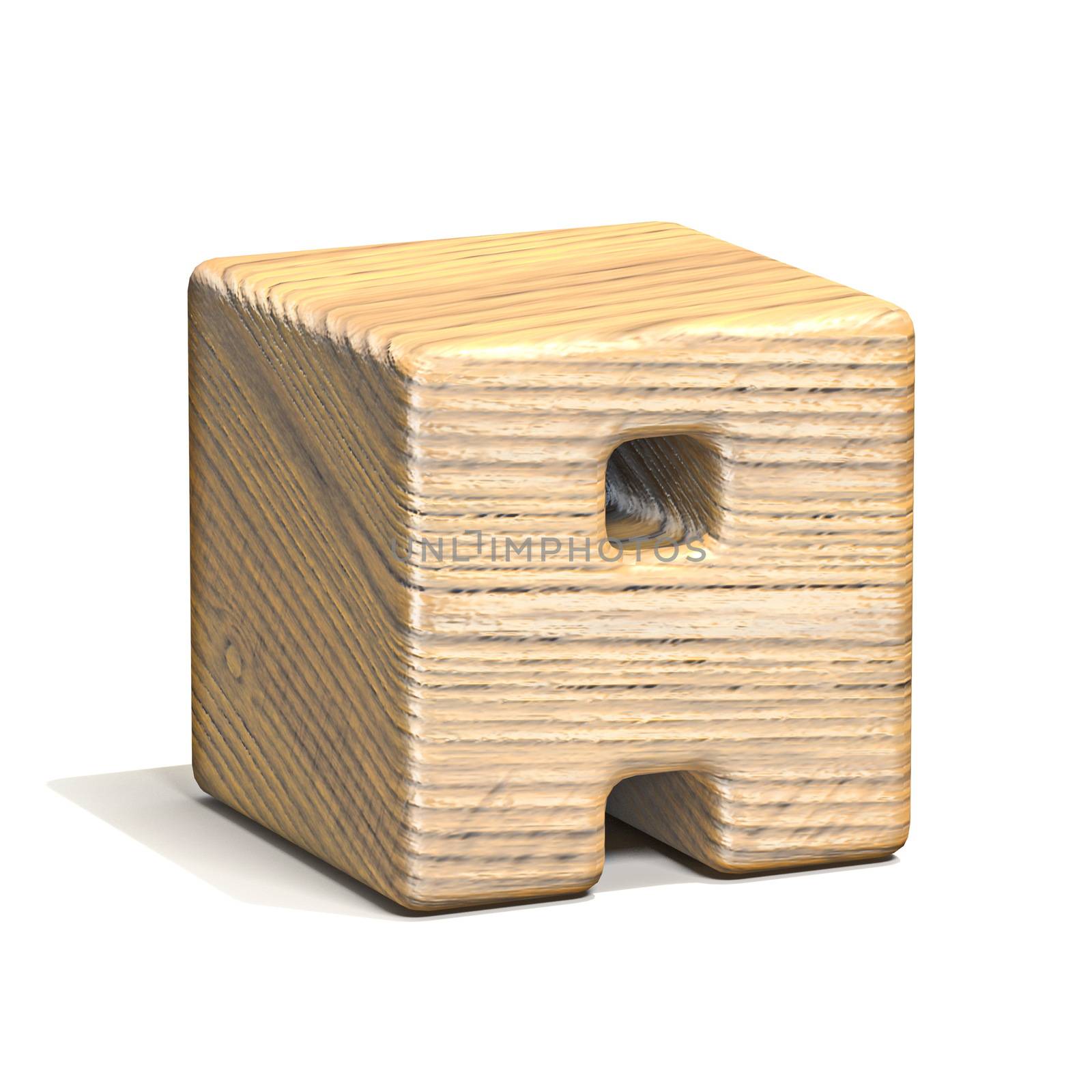 Solid wooden cube font Letter A 3D render illustration isolated on white background