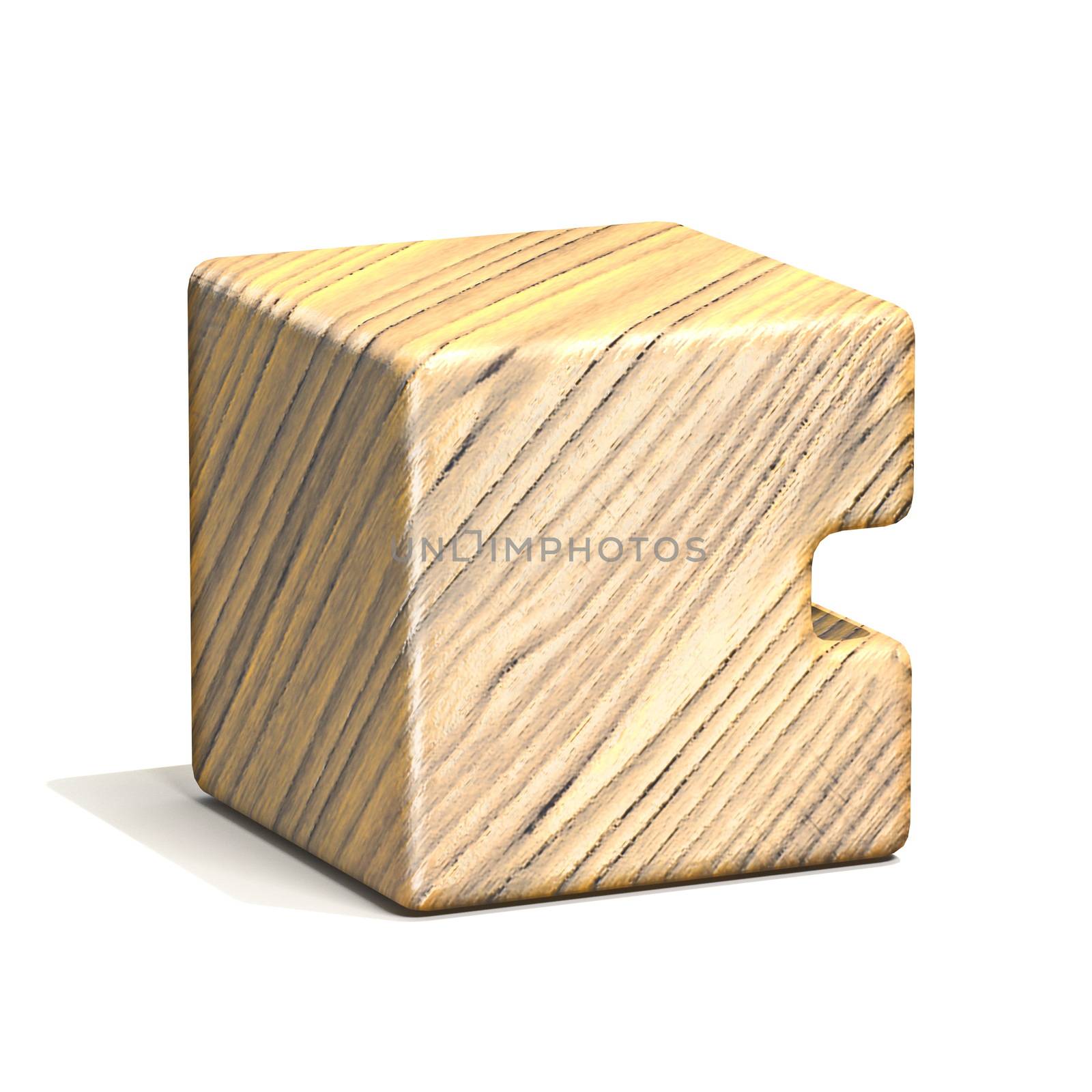 Solid wooden cube font Letter C 3D render illustration isolated on white background