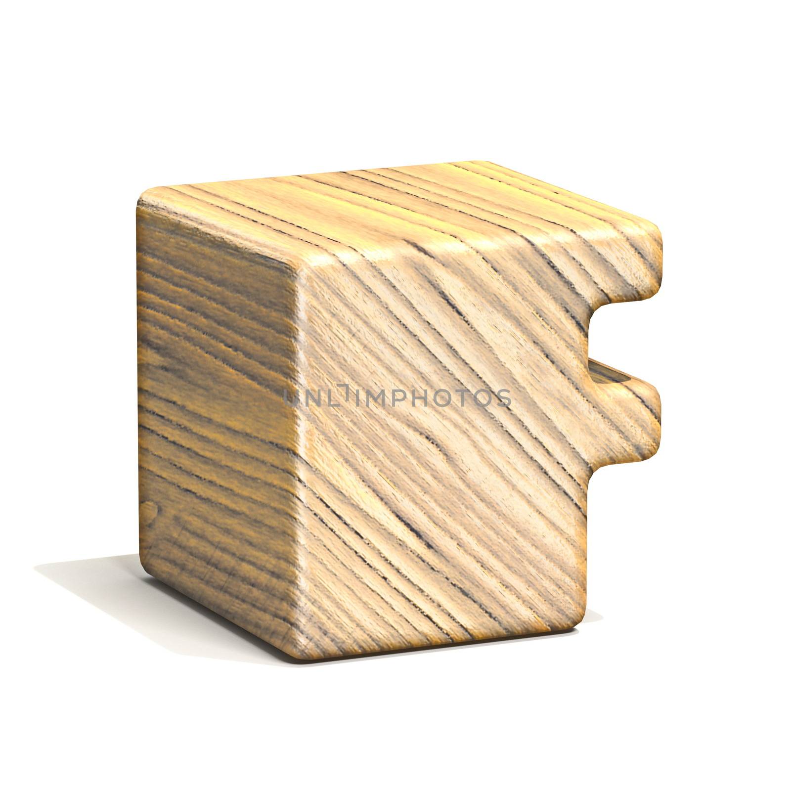 Solid wooden cube font Letter F 3D render illustration isolated on white background
