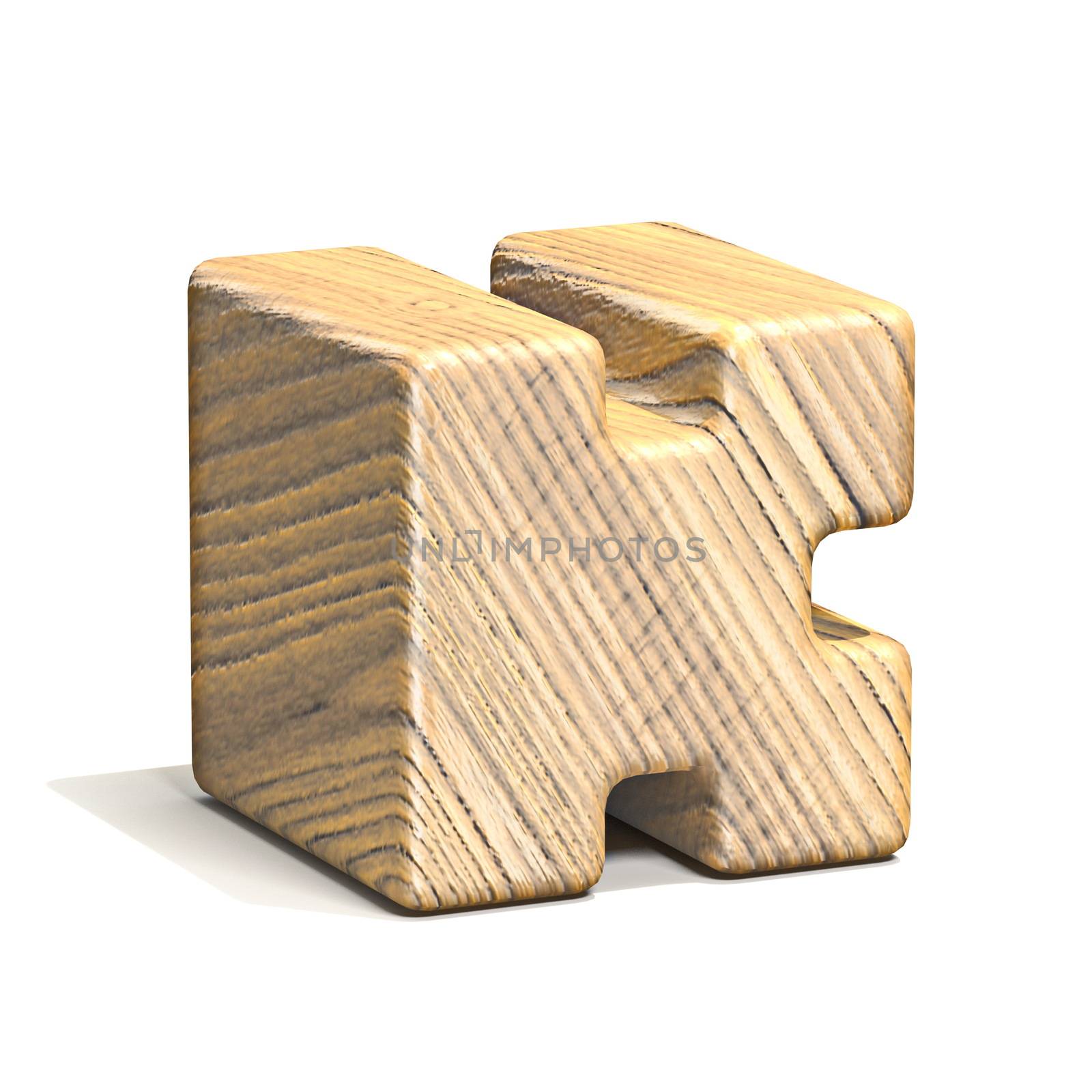 Solid wooden cube font Letter K 3D render illustration isolated on white background