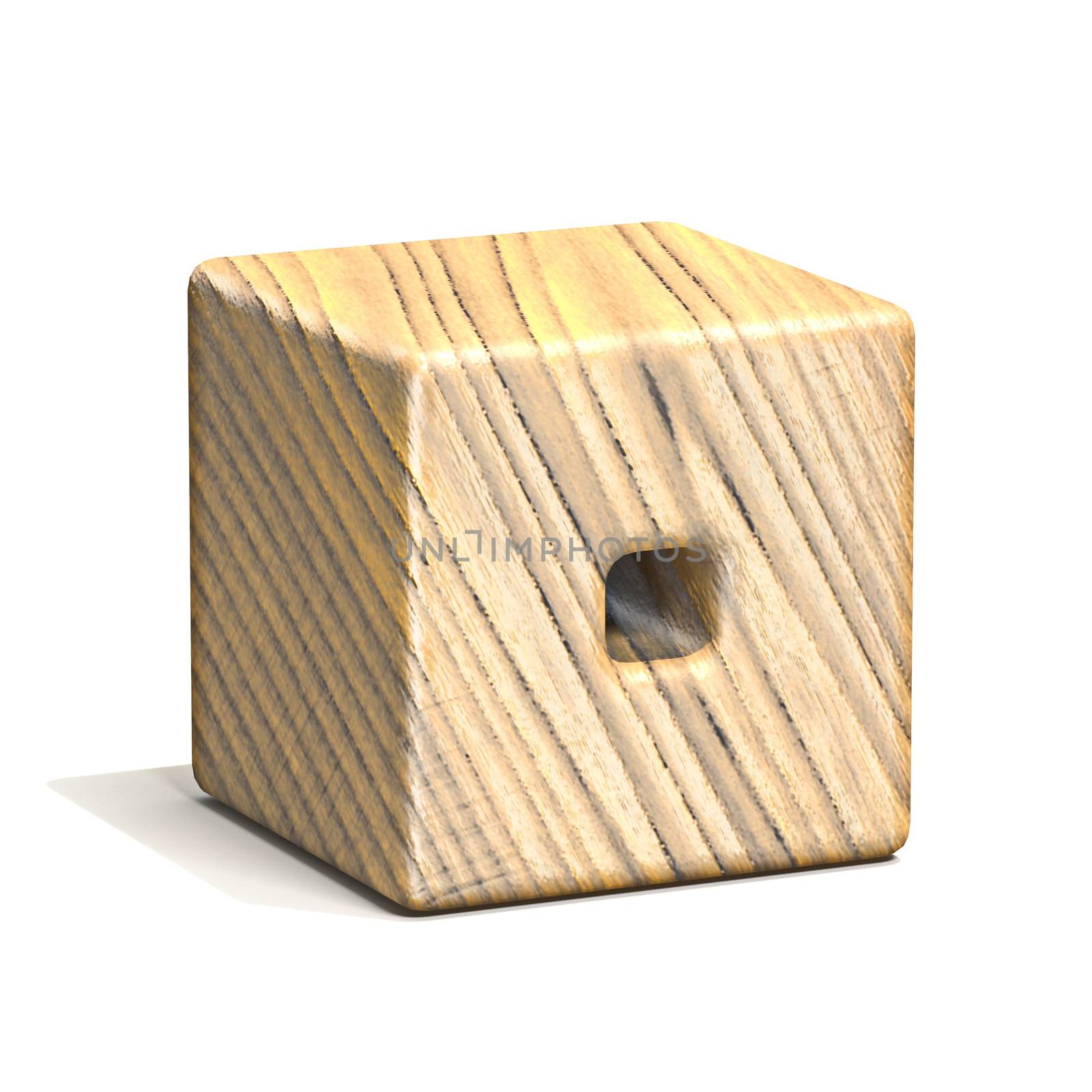 Solid wooden cube font Letter O 3D render illustration isolated on white background