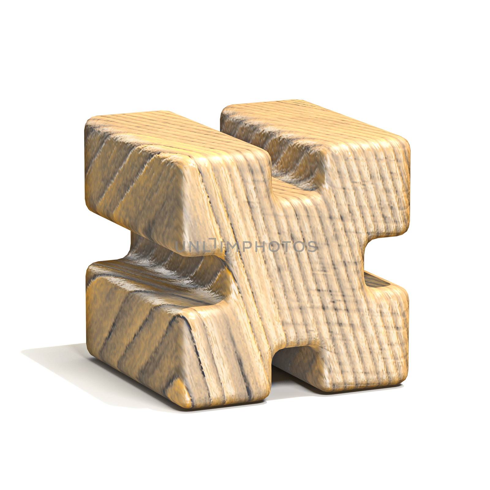 Solid wooden cube font Letter X 3D render illustration isolated on white background