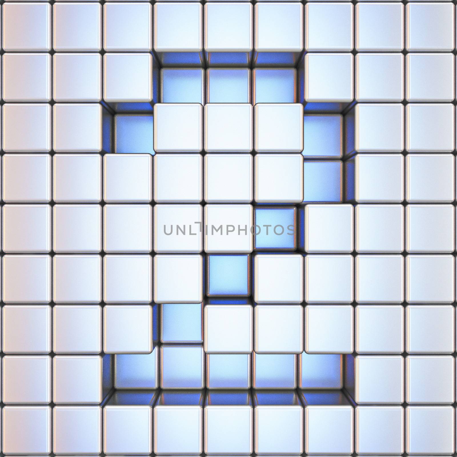 Cube grid Number 2 TWO 3D render illustration