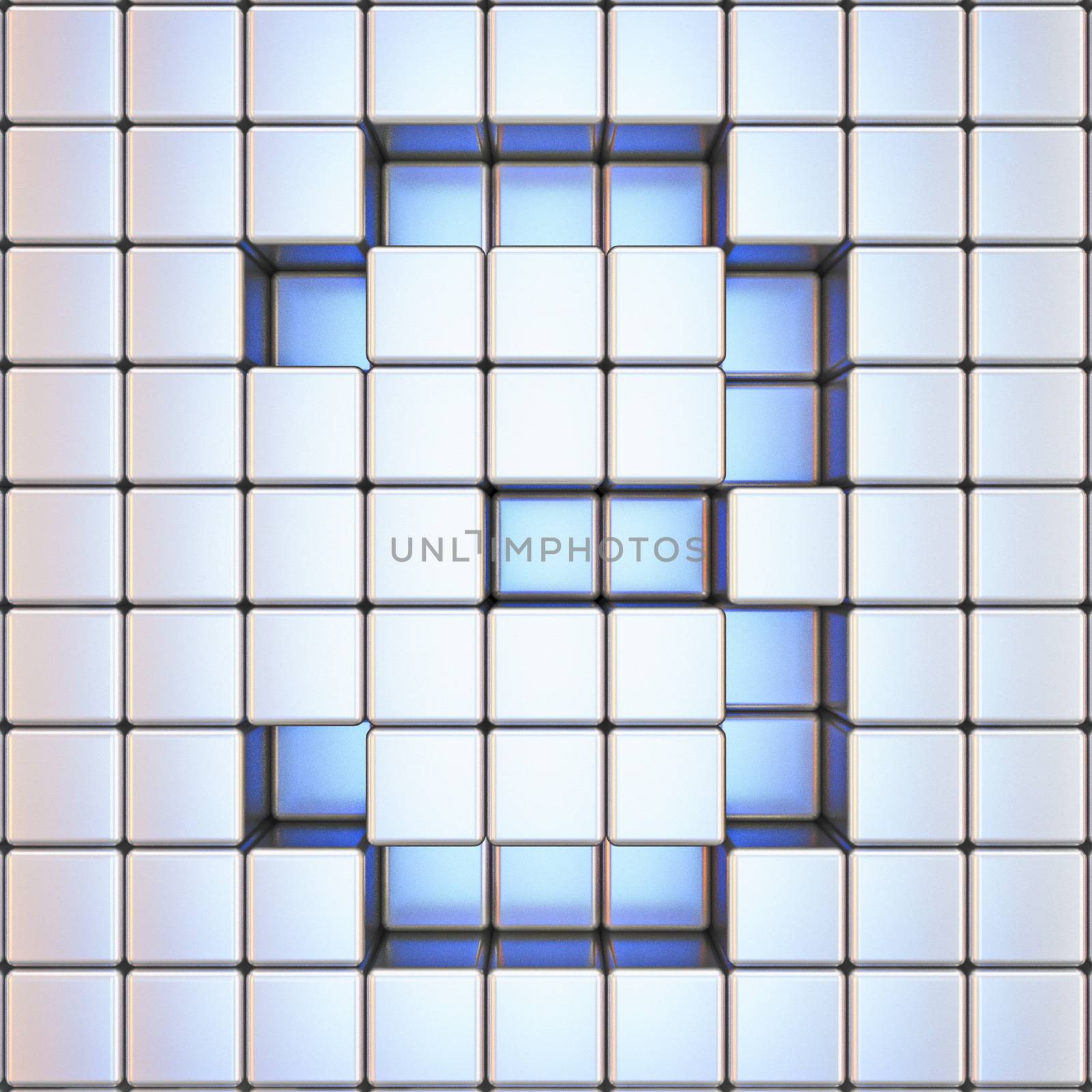 Cube grid Number 3 THREE 3D render illustration
