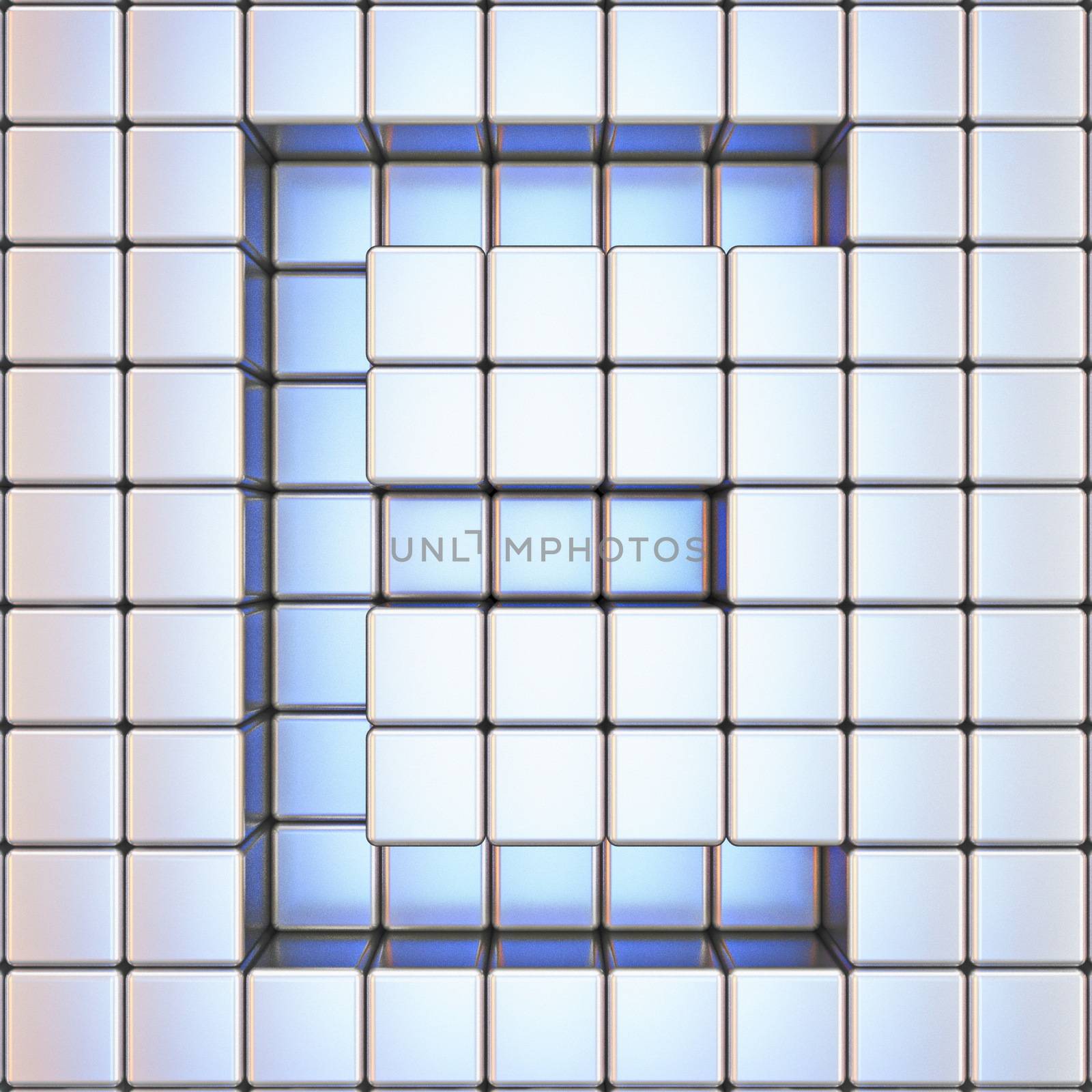 Cube grid Letter E 3D render illustration