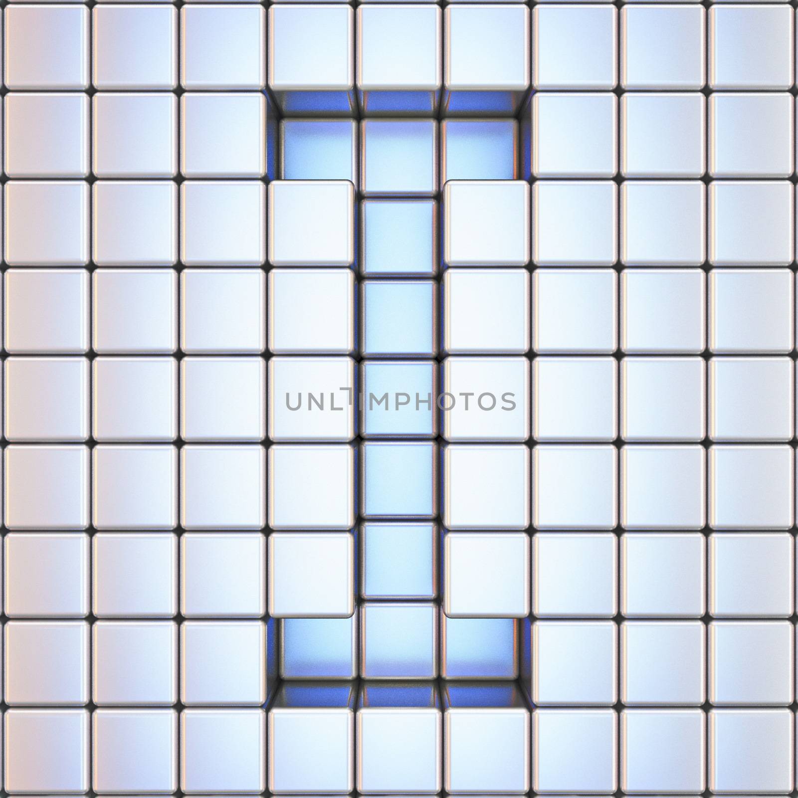 Cube grid Letter I 3D render illustration