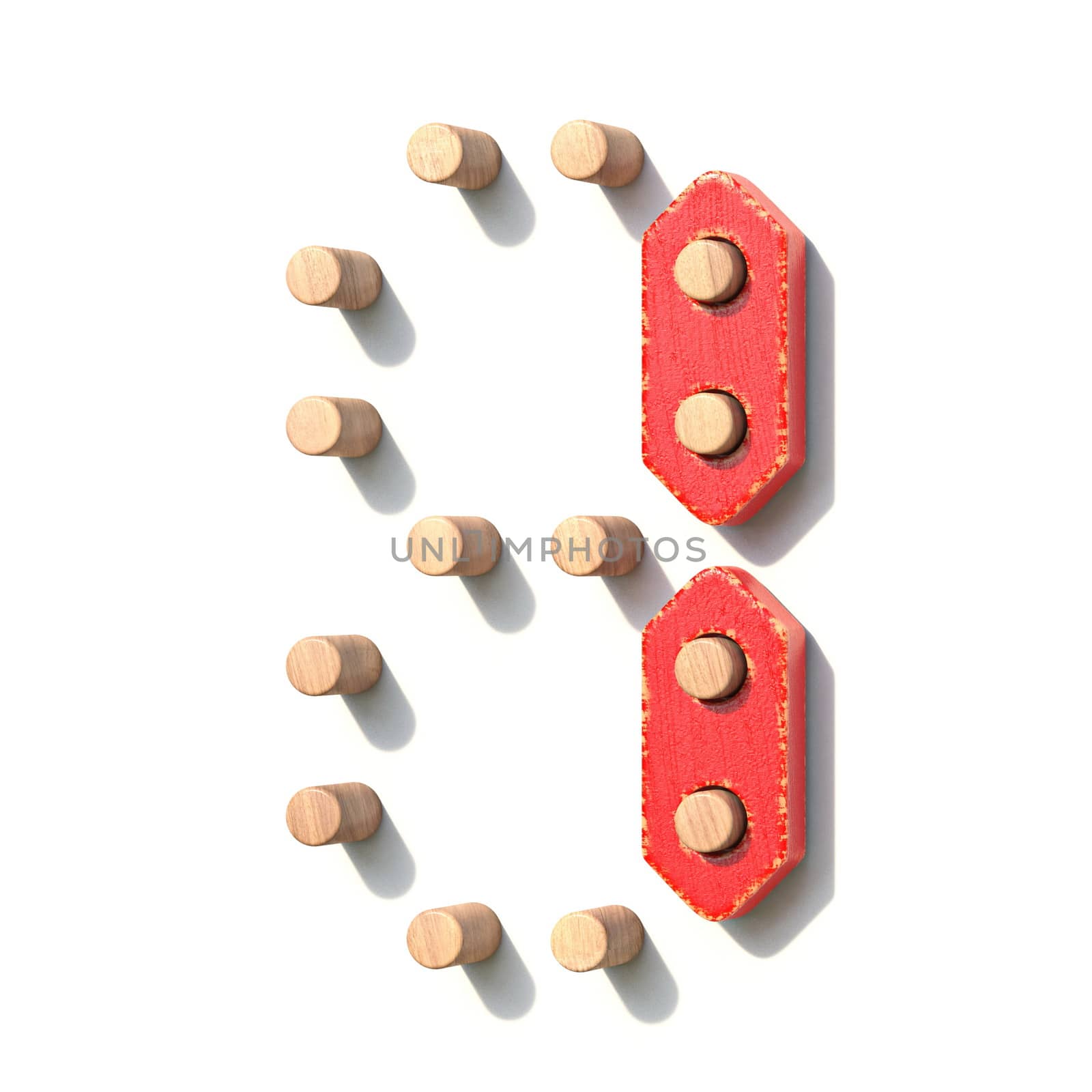 Wooden toy red digital number 1 ONE 3D render illustration isolated on white background