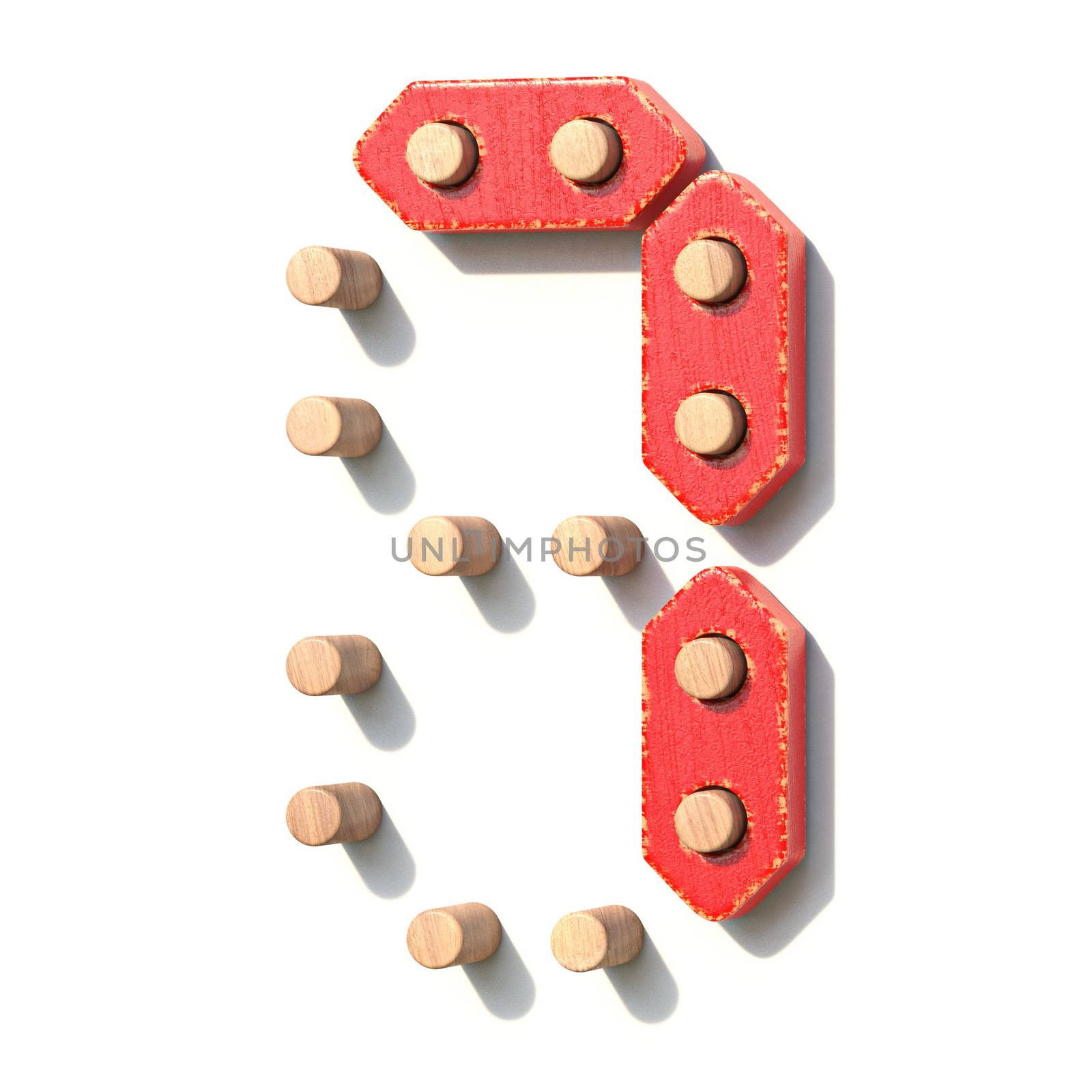 Wooden toy red digital number 7 SEVEN 3D by djmilic