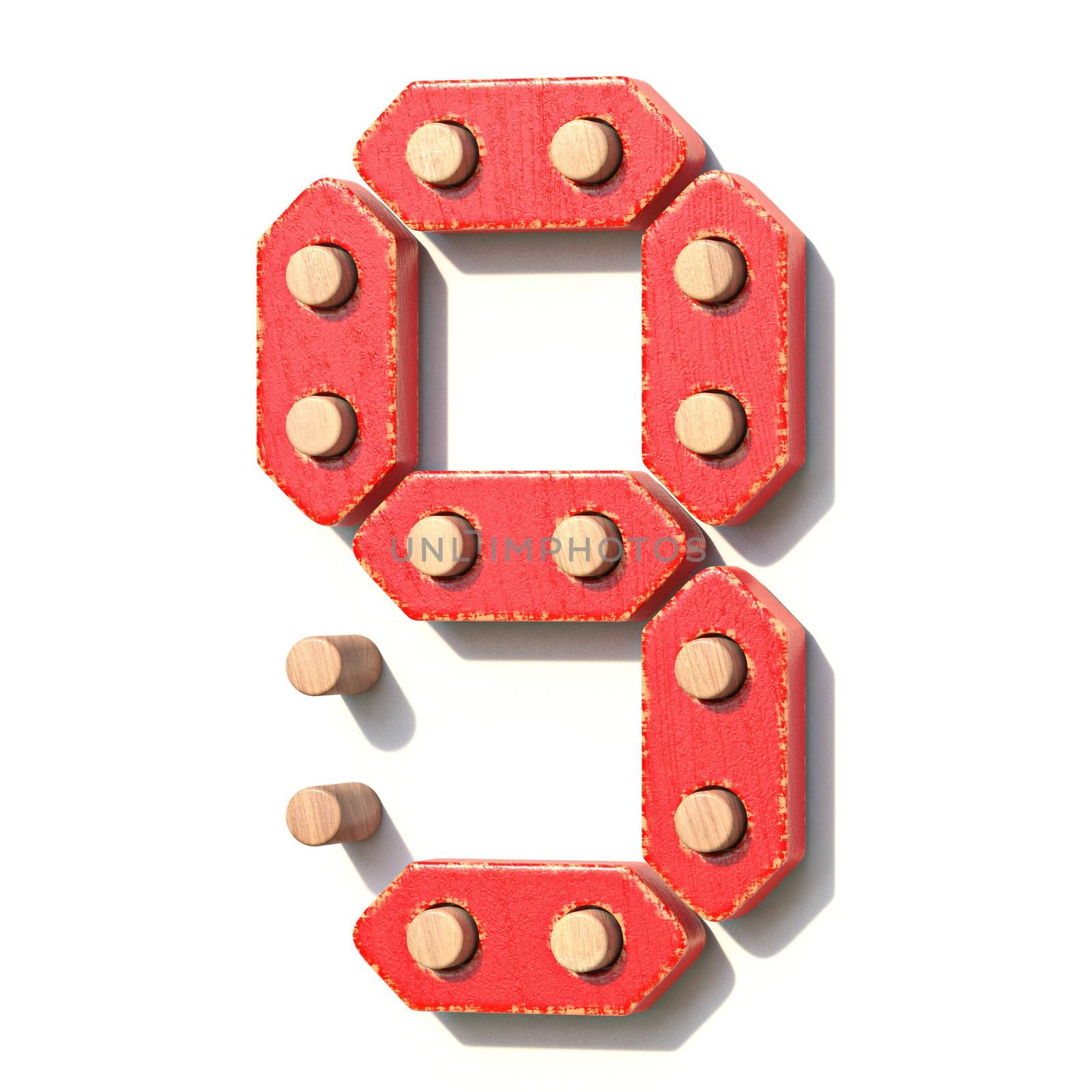 Wooden toy red digital number 9 NINE 3D by djmilic