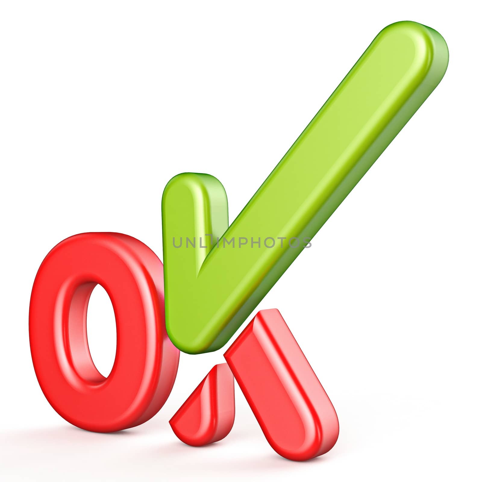 Word OK with green check mark Side view 3D render illustration isolated on white background