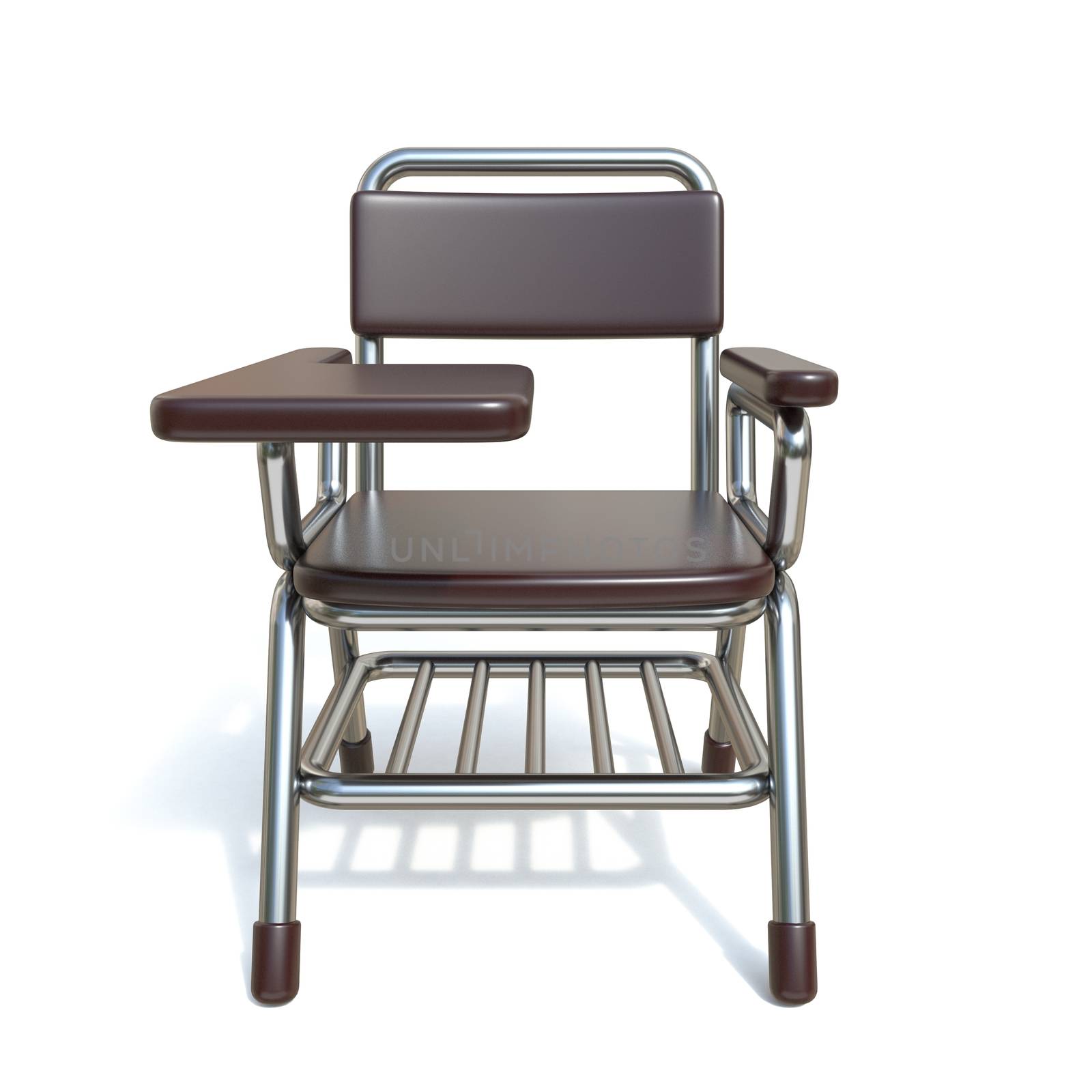 Writing pad student chair Front view 3D render illustration isolated on white background