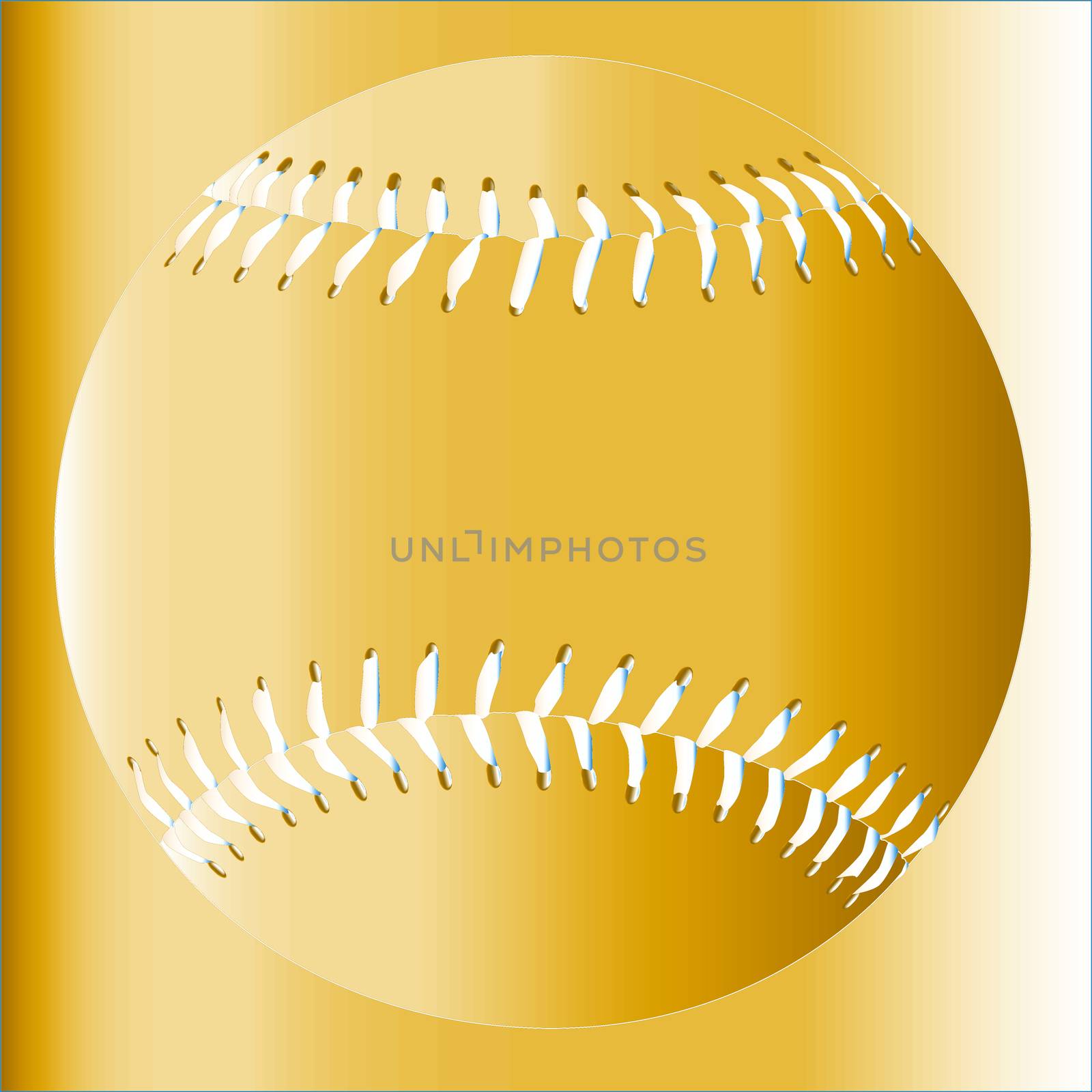 A new golden abstract baseball with stitching on a faded background.