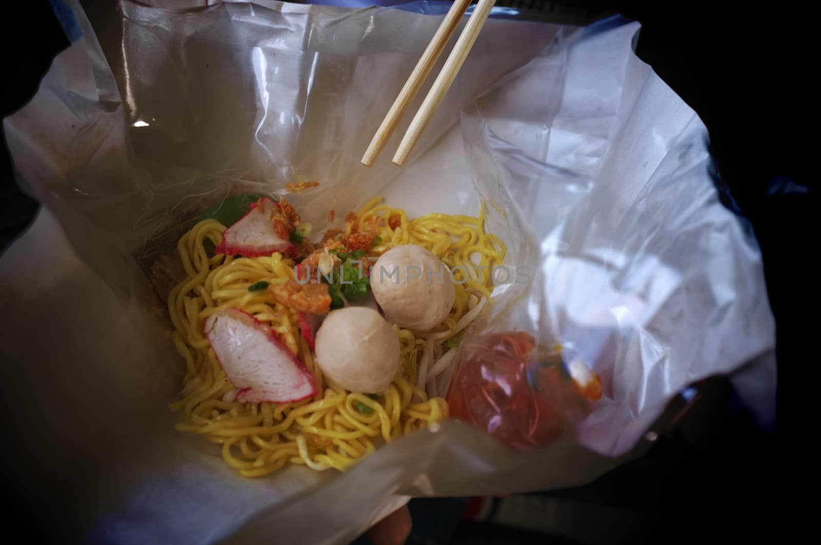Red pork noodles at Ban Pin Railway Station