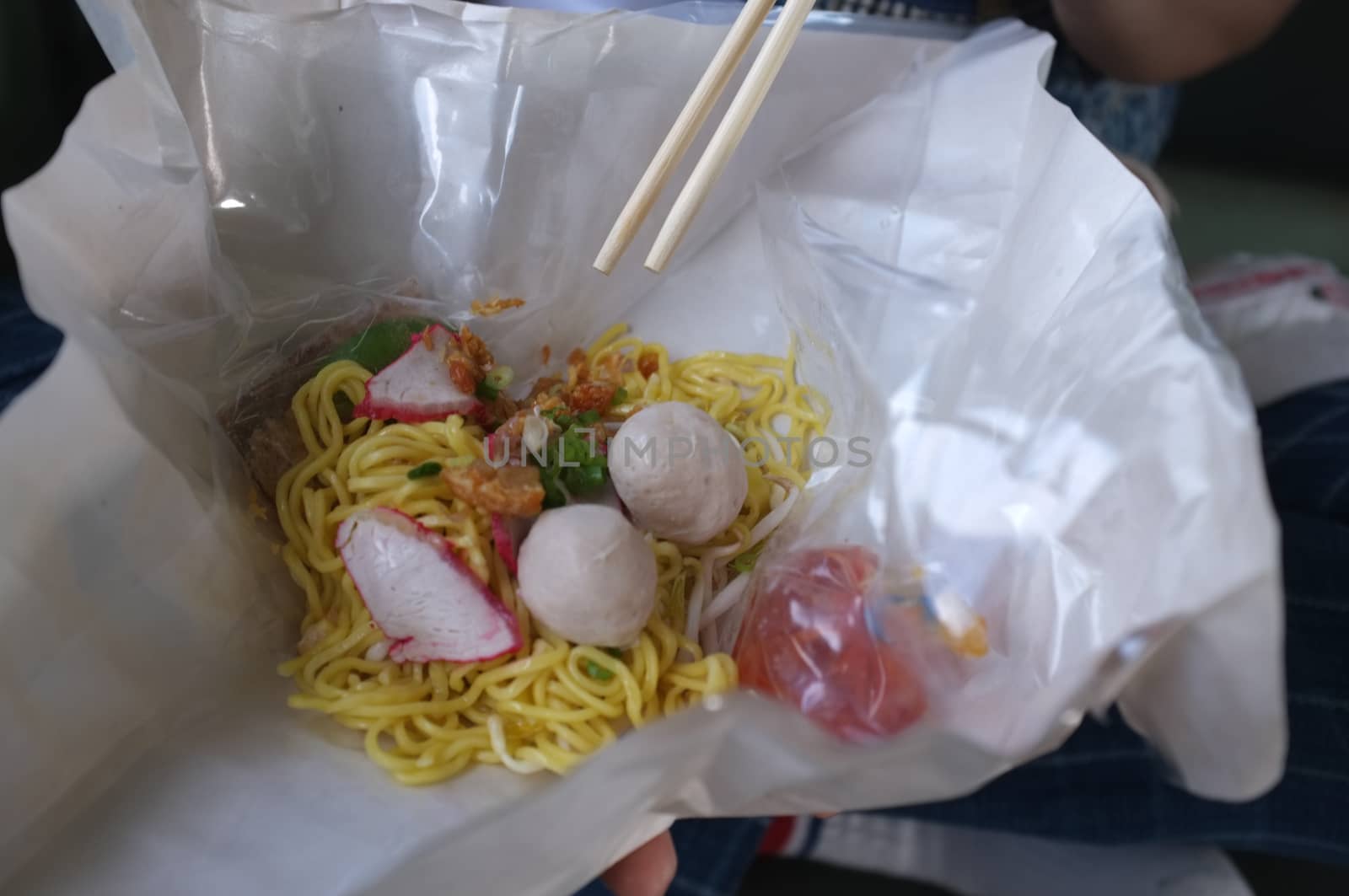 Red pork noodles at Ban Pin Railway Station