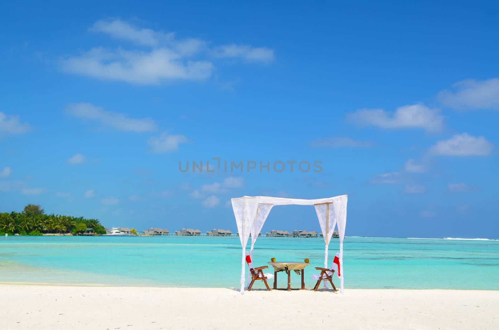  romantic luxury lunch setting at tropical beach in Maldives