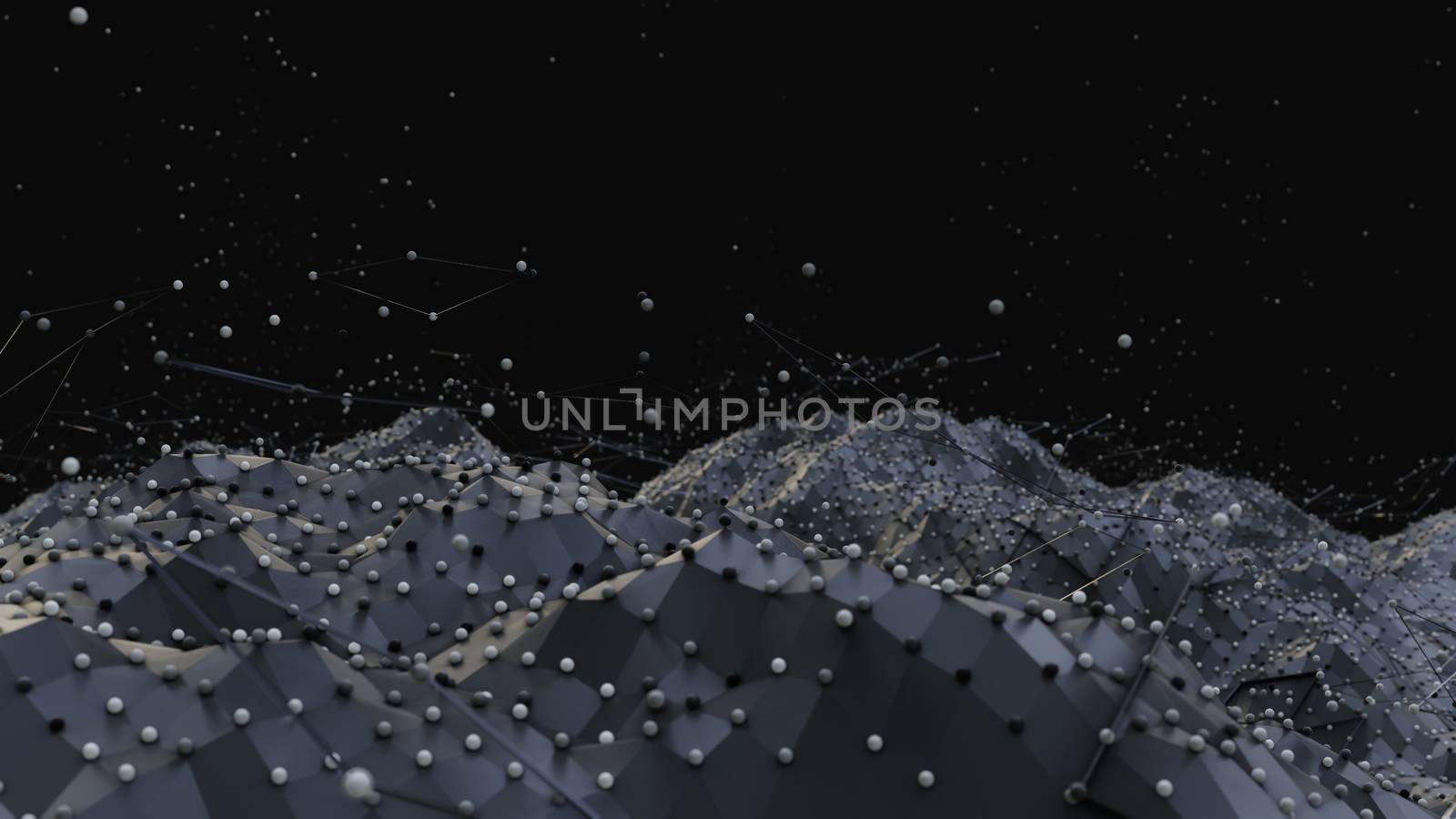 Abstract digital background with cybernetic particles. 3D illustration