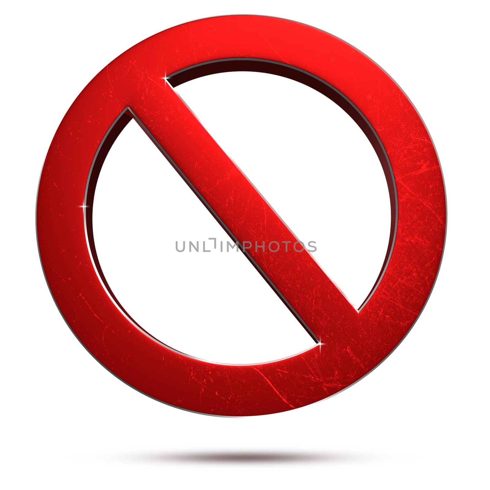 Bright red prohibition sign 3d rendering on white background.(with Clipping Path).