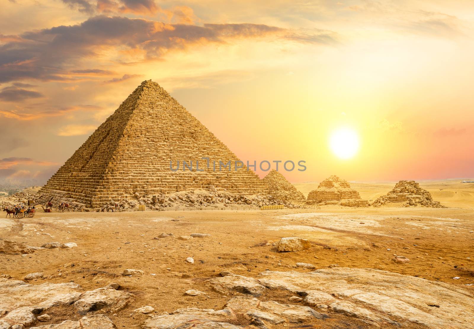 Egyptian pyramids in desert by Givaga