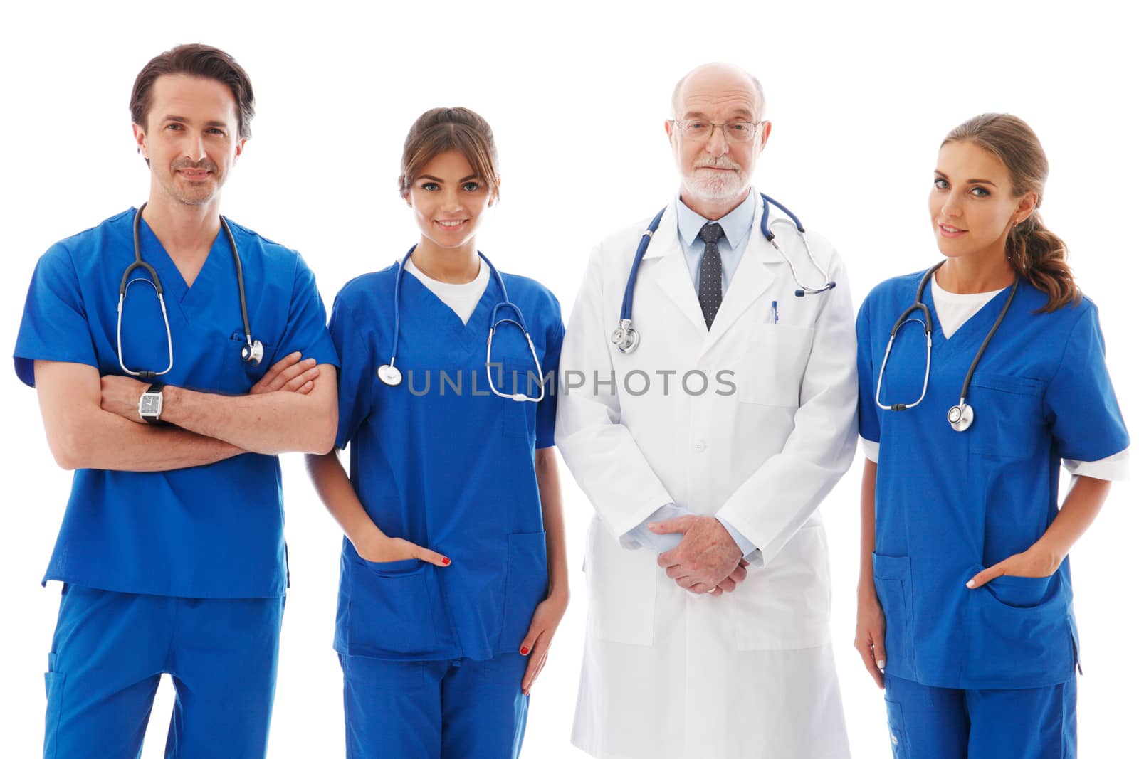 Team of professional doctors isolated on white background