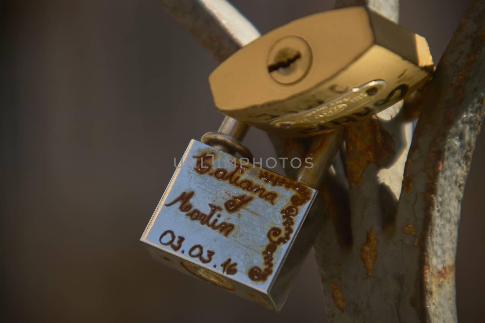 locks; padlocks; love; symbol; love story; written names; engravings; detail; Love locks; fashion; legend