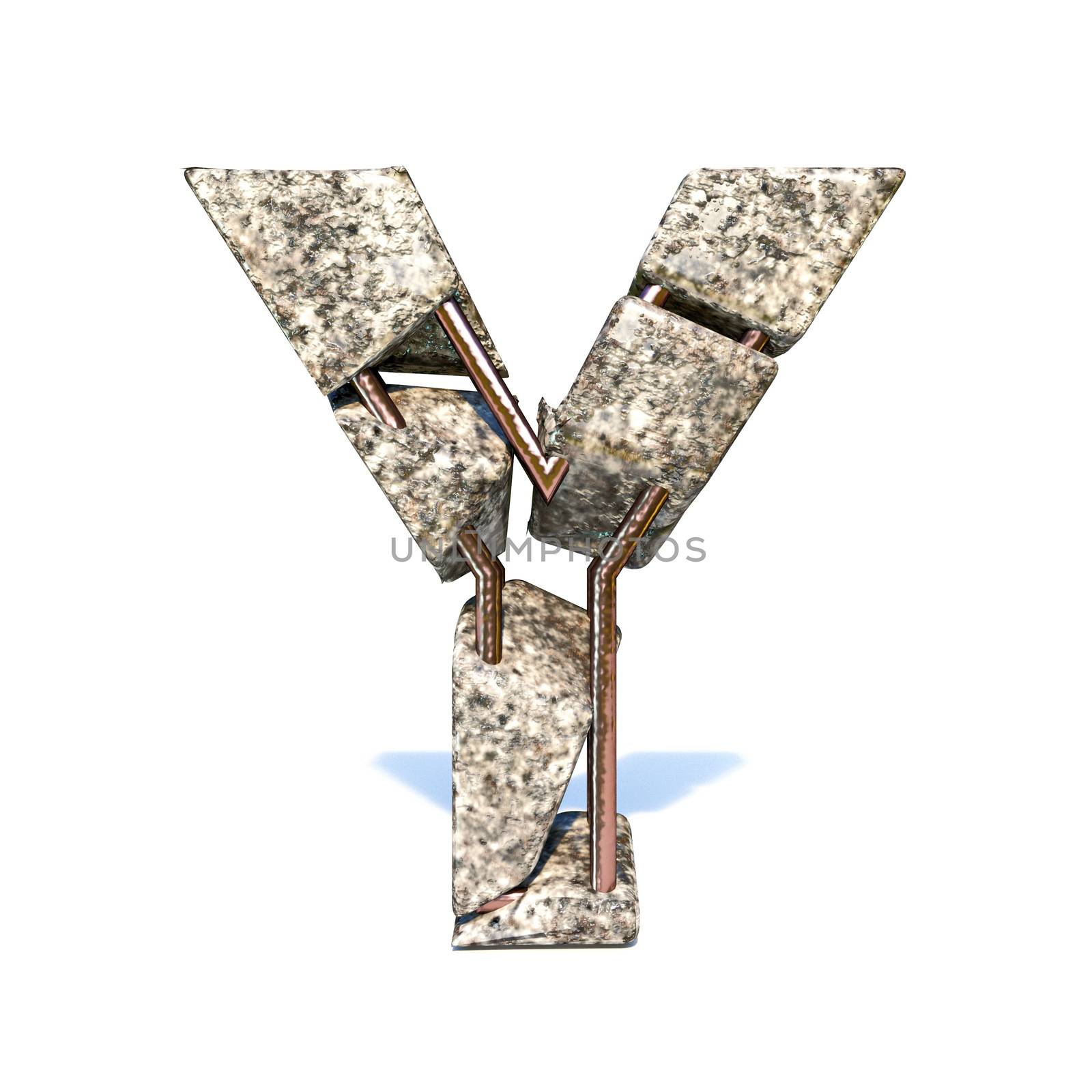 Concrete fracture font Letter Y 3D render illustration isolated on white background
