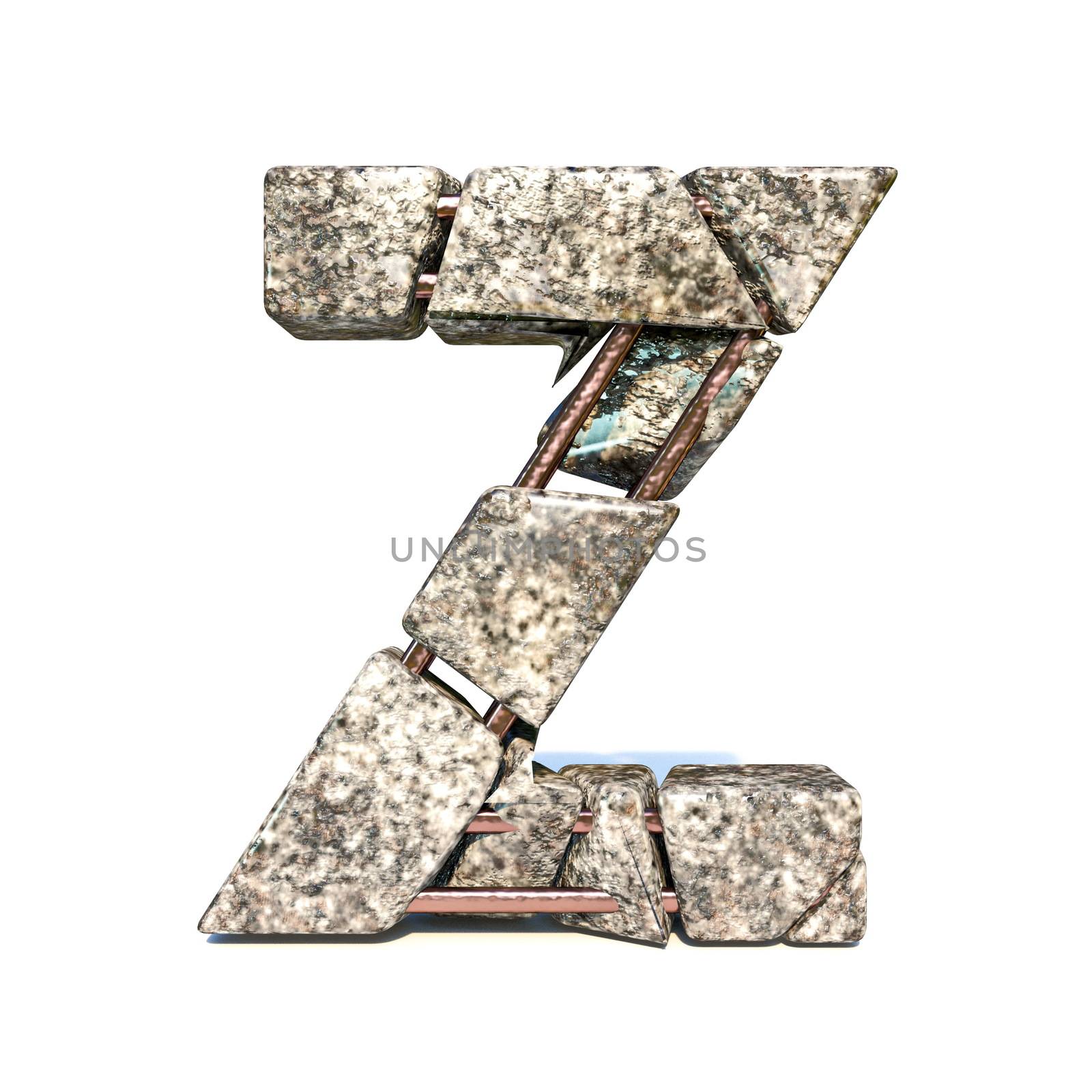 Concrete fracture font Letter Z 3D render illustration isolated on white background