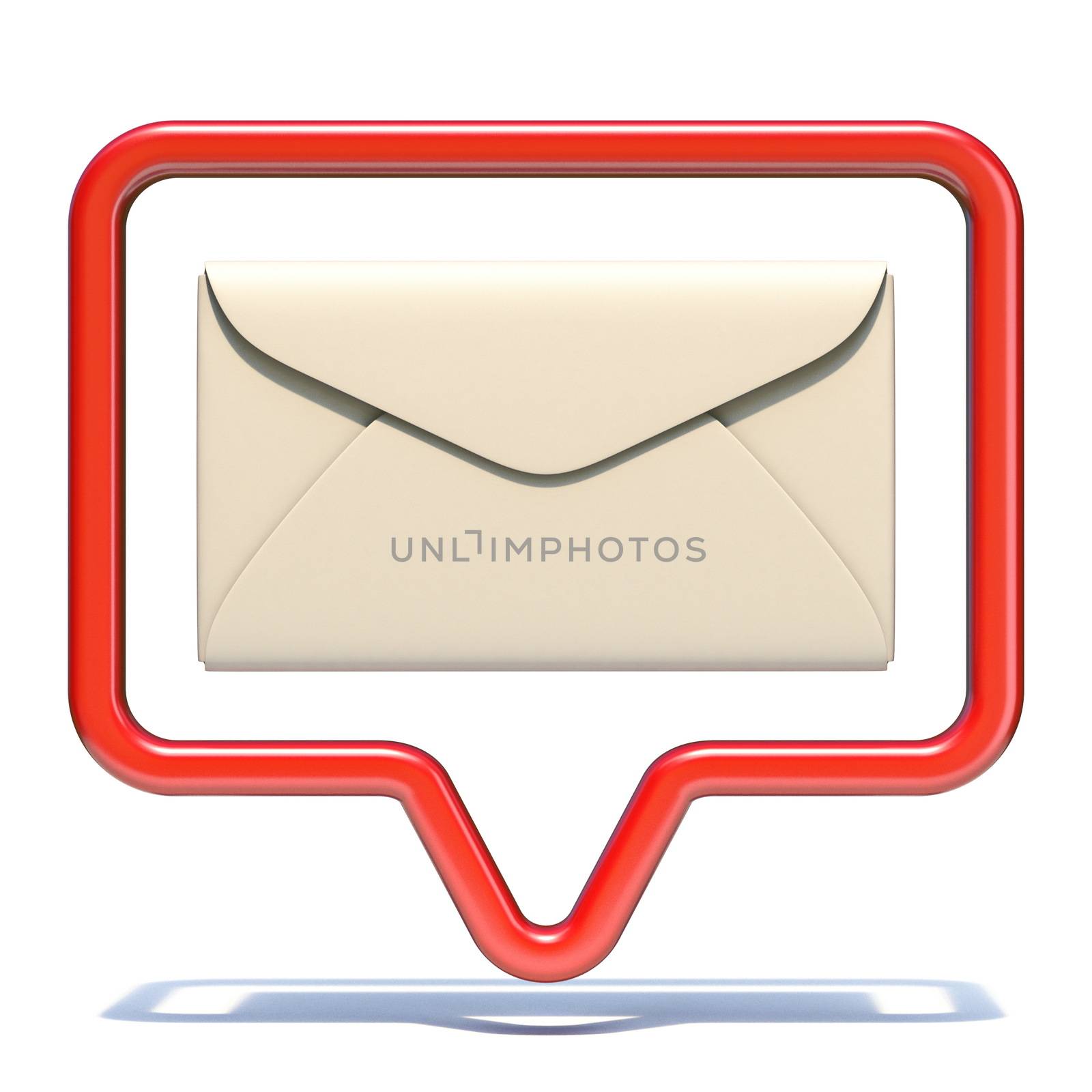 Notification icon with envelope 3D render illustration isolated on white background
