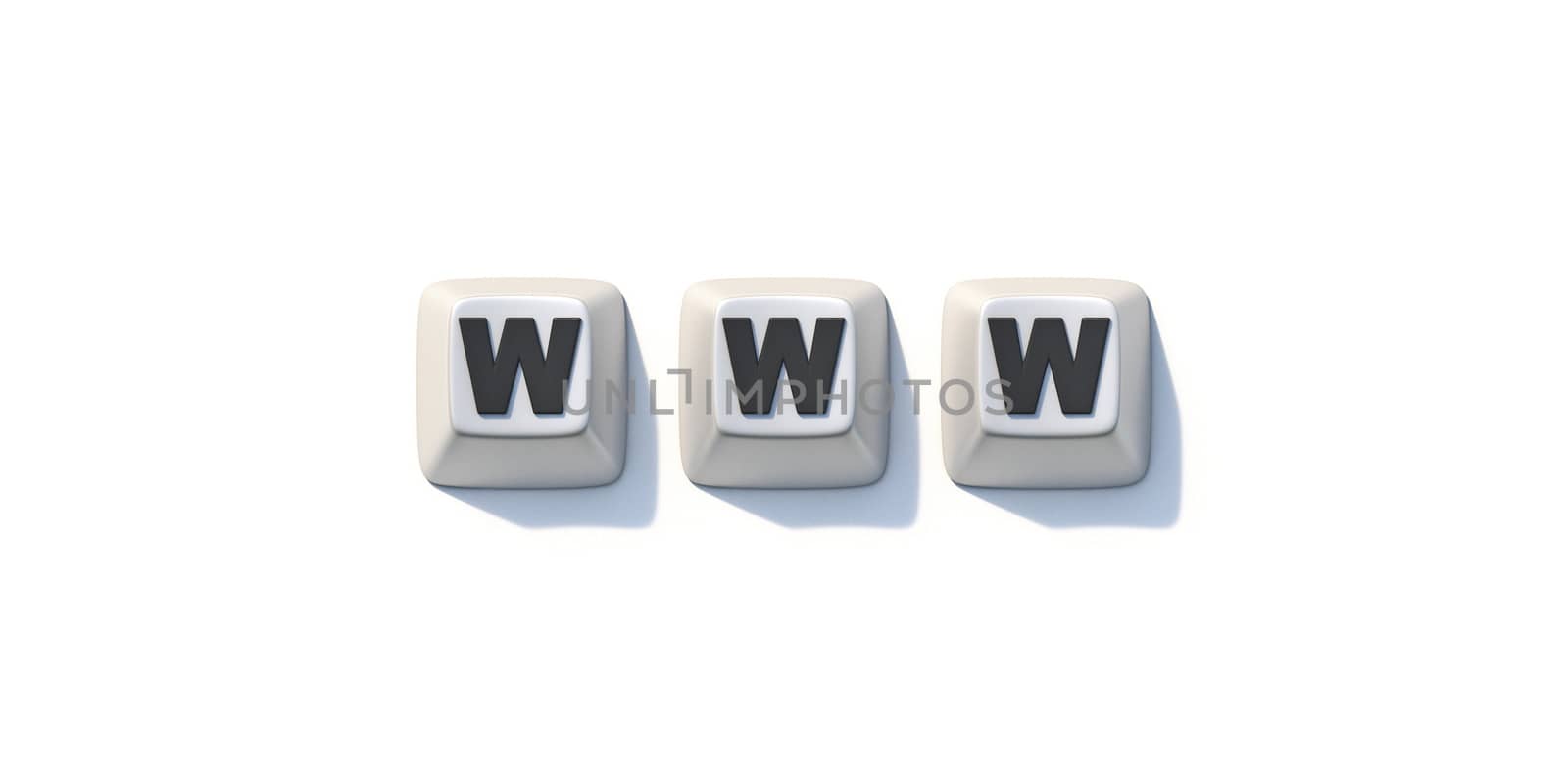 Word WWW made of white computer keys 3D render illustration isolated on white background