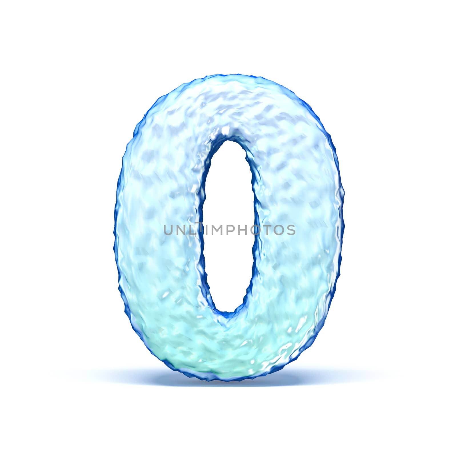 Ice crystal font Number 0 ZERO 3D render illustration isolated on white background