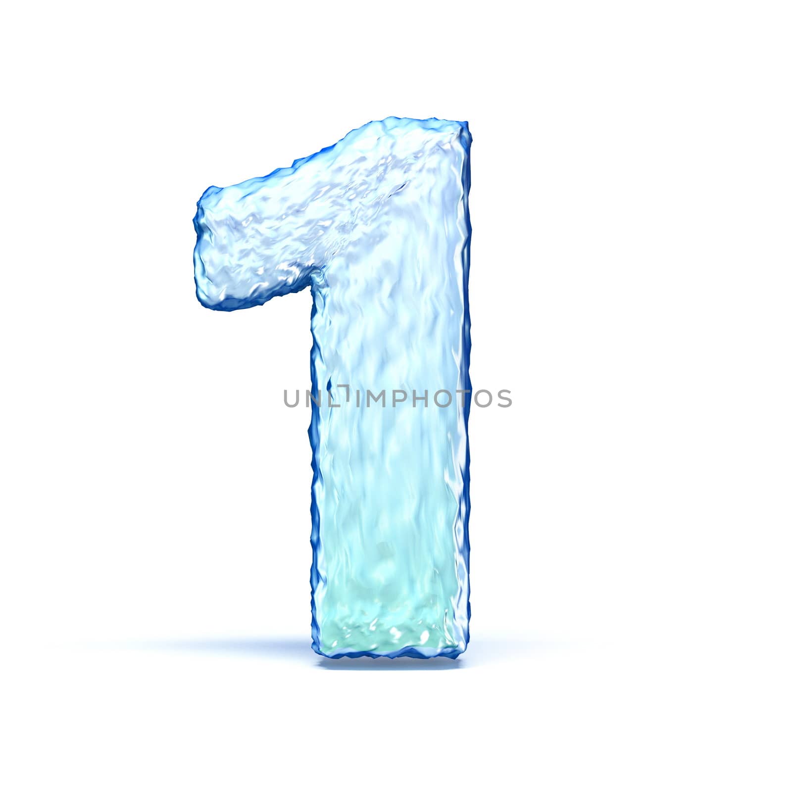 Ice crystal font Number 1 ONE 3D render illustration isolated on white background