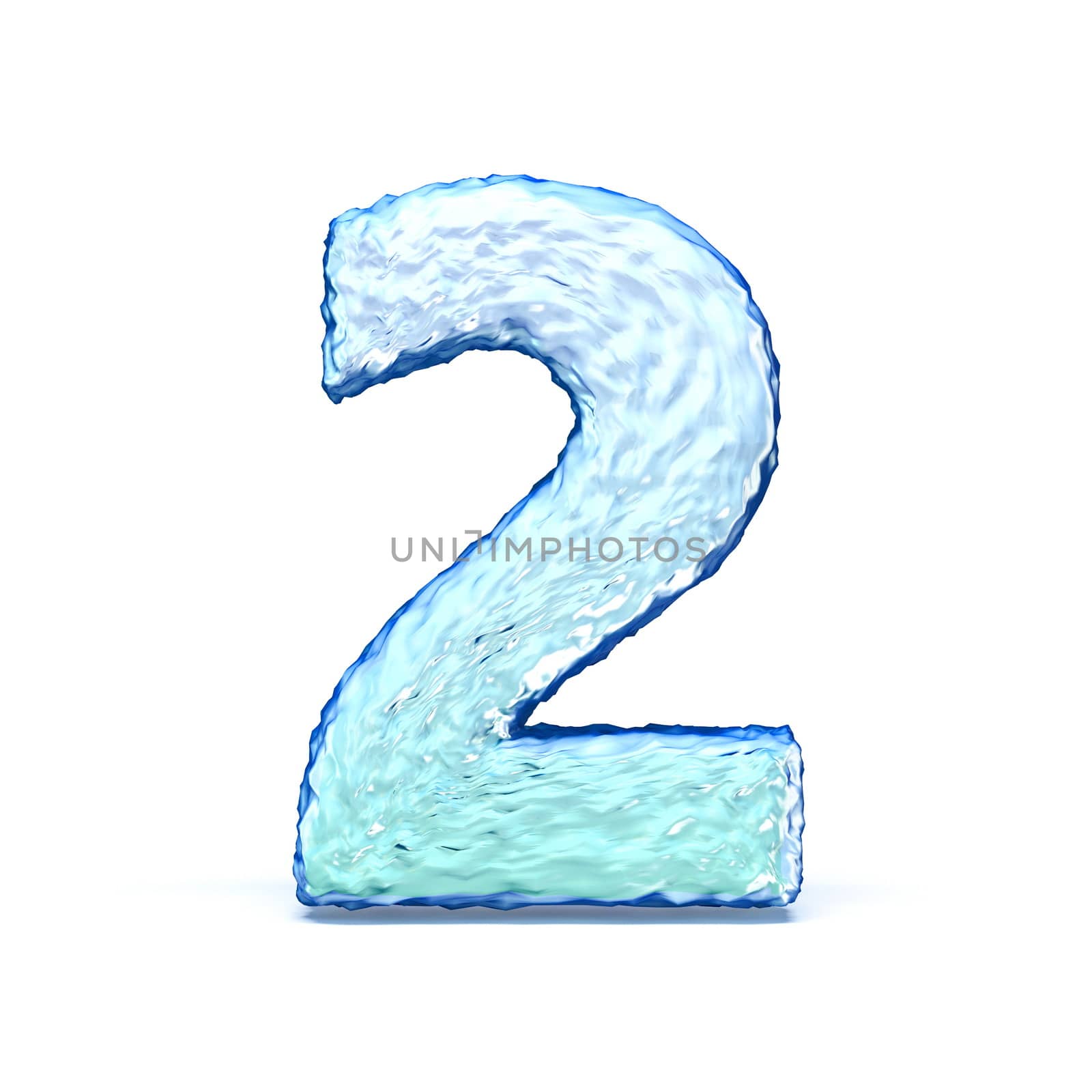 Ice crystal font Number 2 TWO 3D render illustration isolated on white background