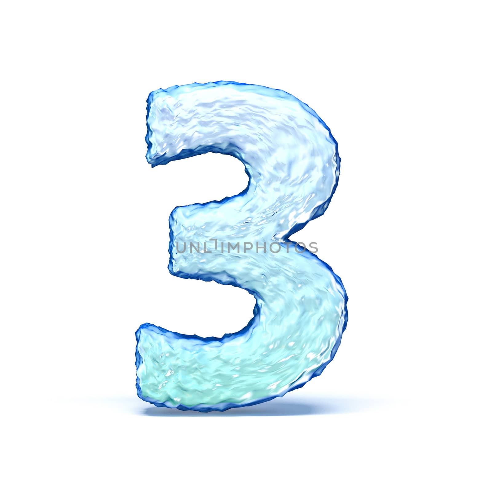 Ice crystal font Number 3 THREE 3D render illustration isolated on white background