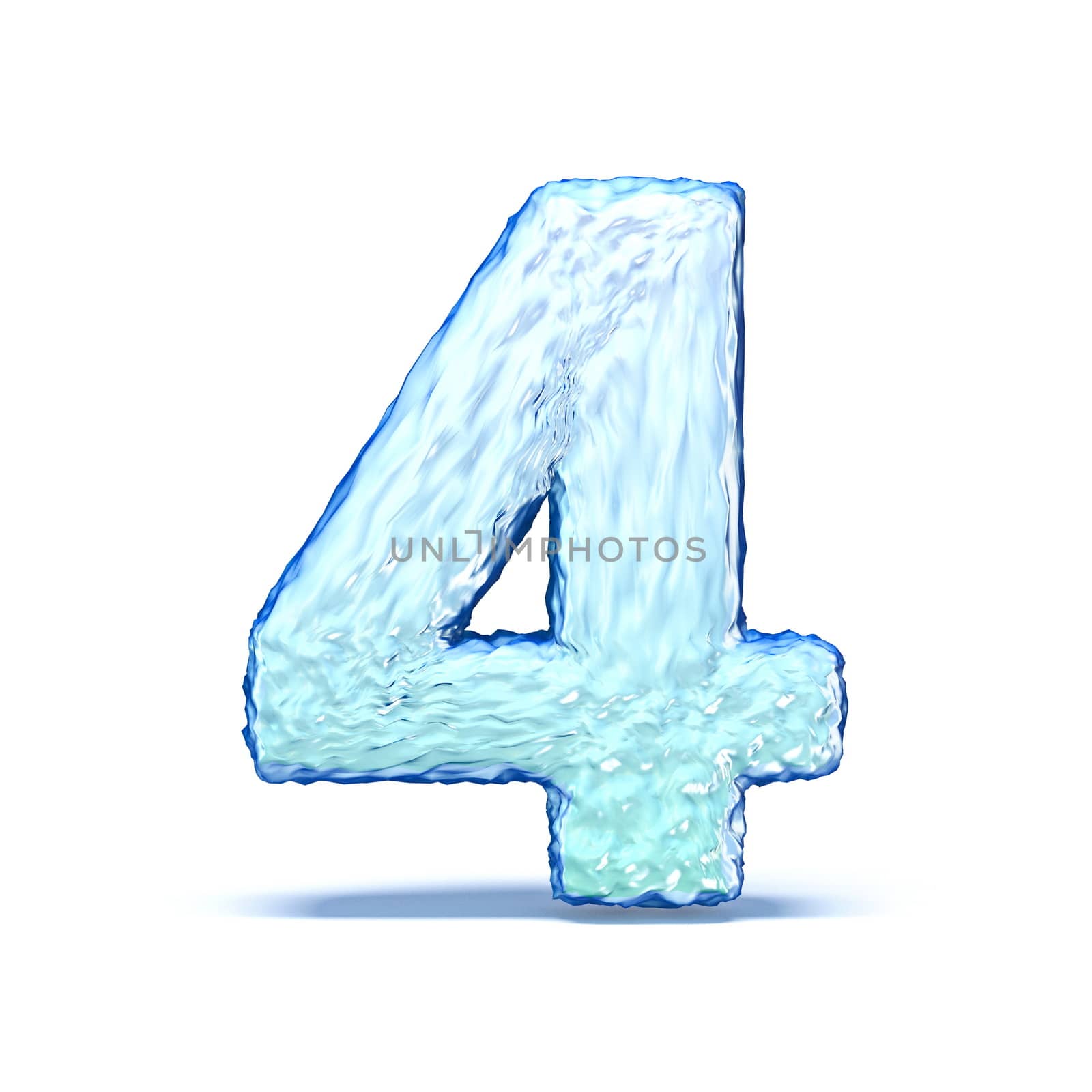 Ice crystal font Number 4 FOUR 3D render illustration isolated on white background