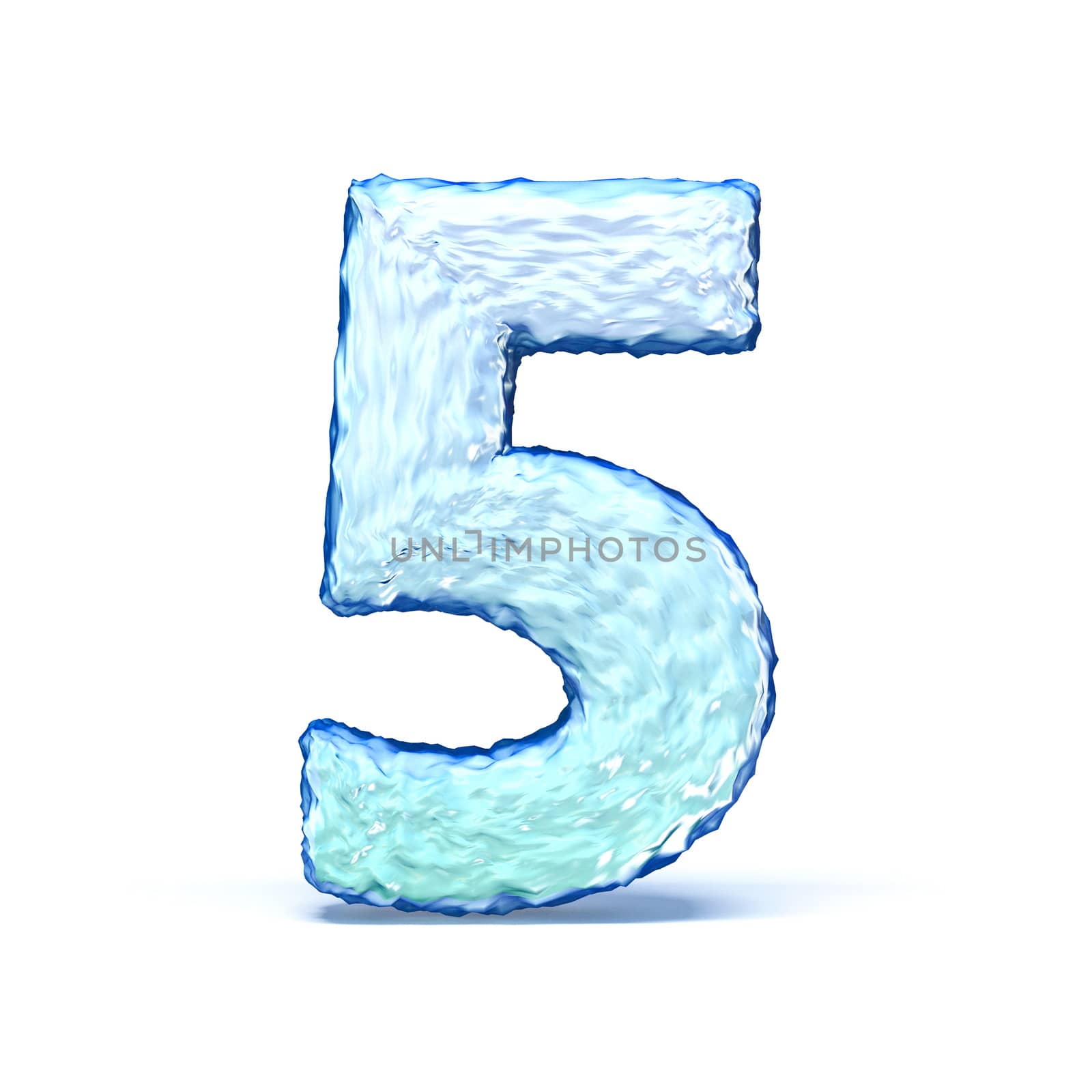 Ice crystal font Number 5 FIVE 3D render illustration isolated on white background