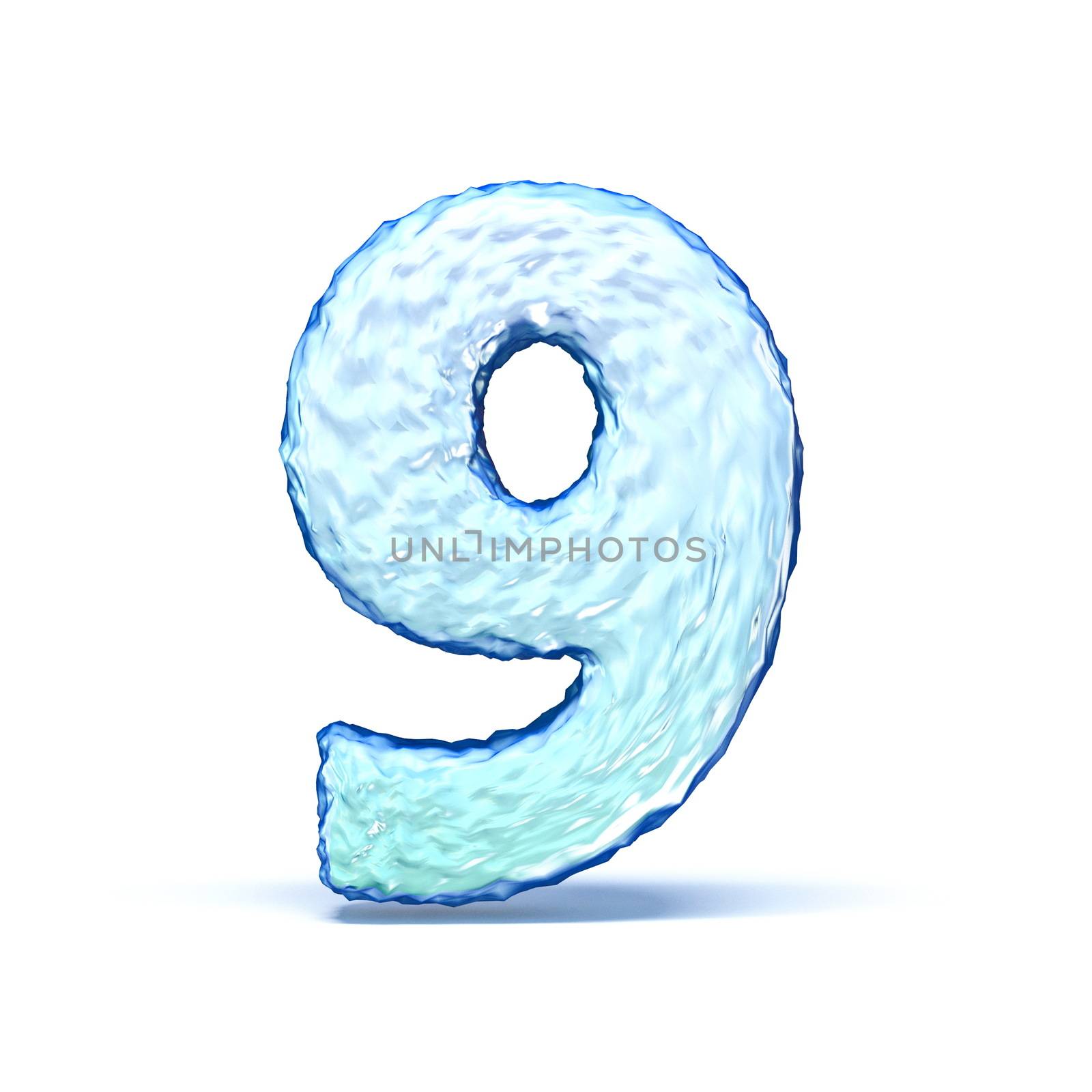 Ice crystal font Number 9 NINE 3D render illustration isolated on white background