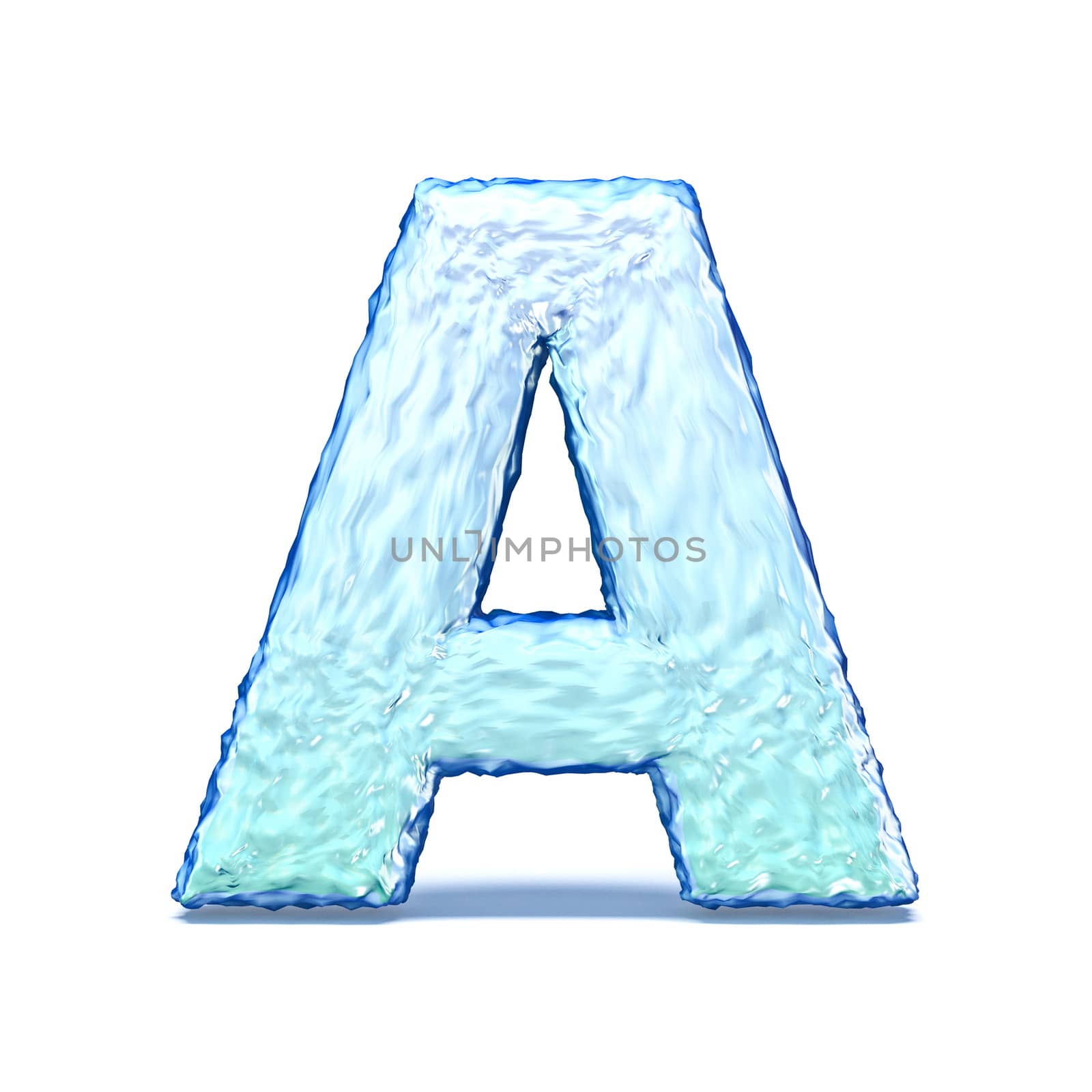 Ice crystal font letter A 3D render illustration isolated on white background