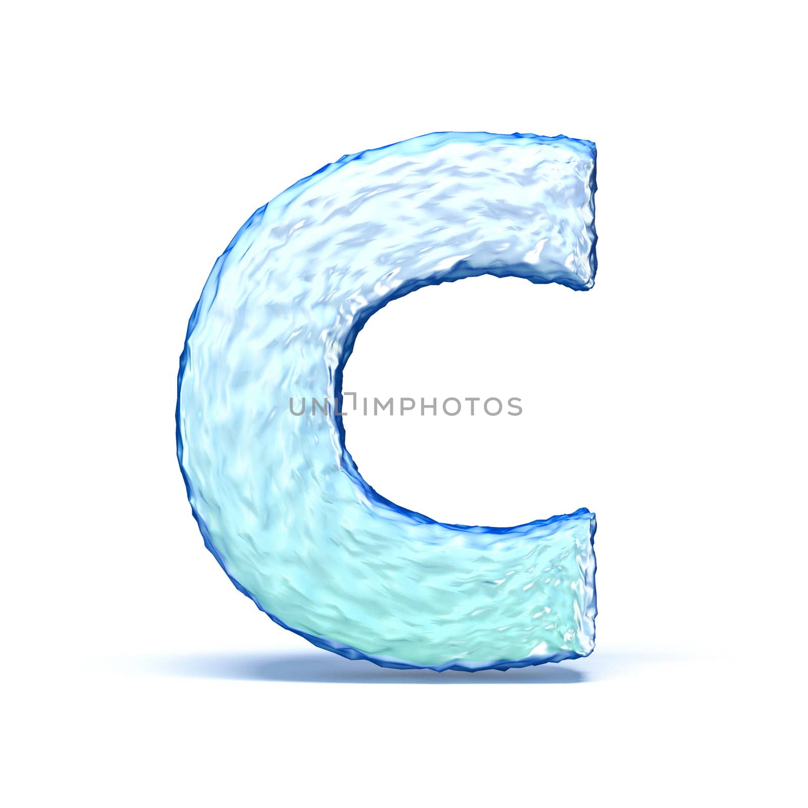 Ice crystal font letter C 3D render illustration isolated on white background