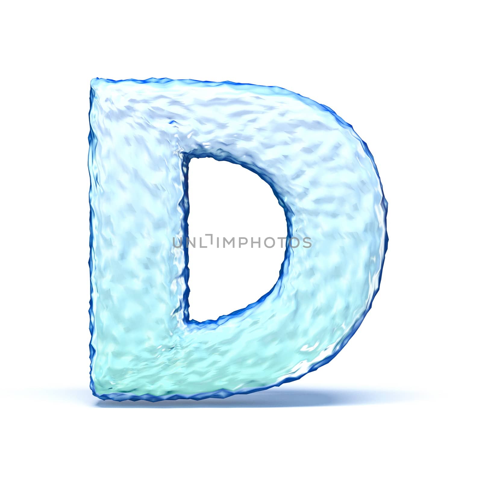 Ice crystal font letter D 3D render illustration isolated on white background