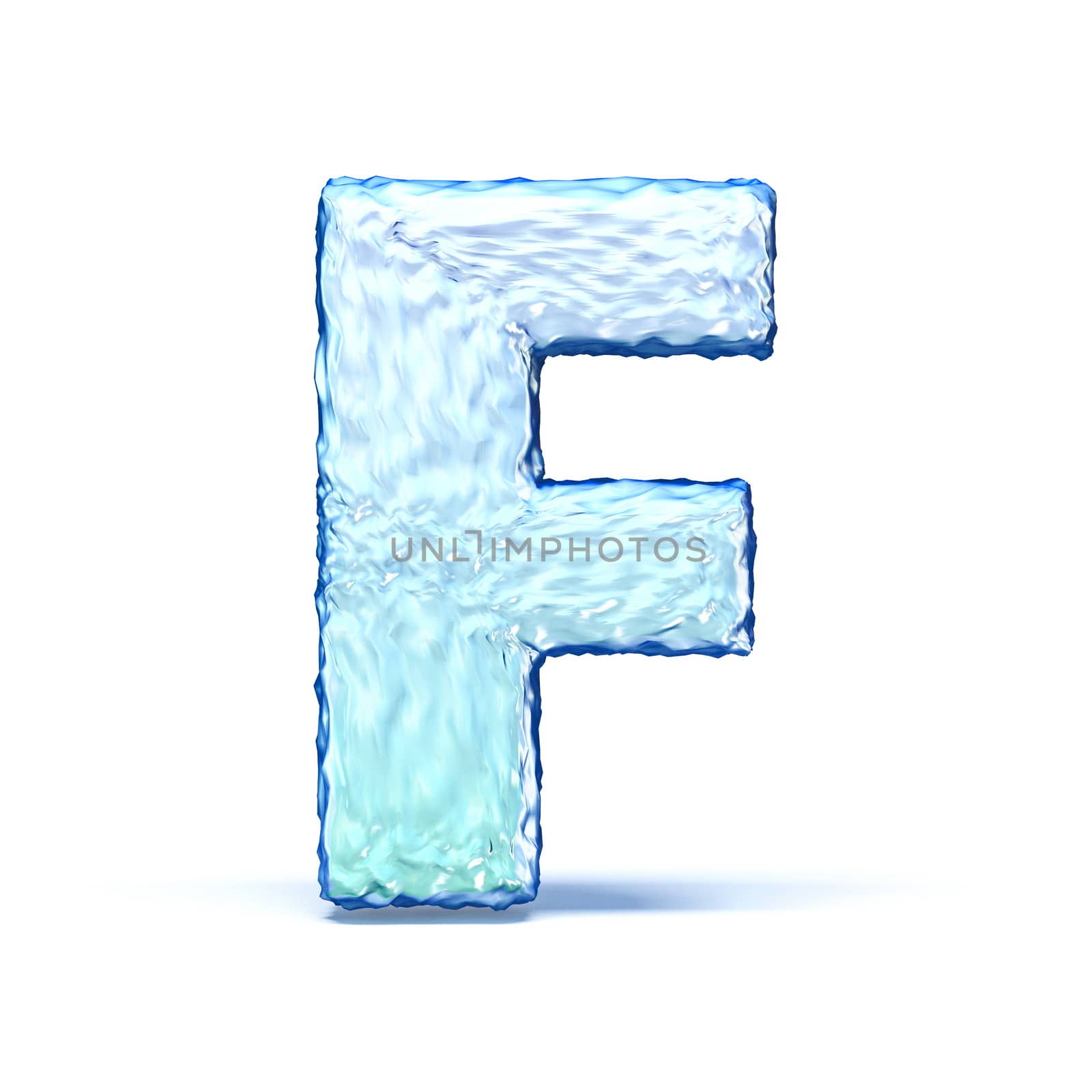 Ice crystal font letter F 3D render illustration isolated on white background