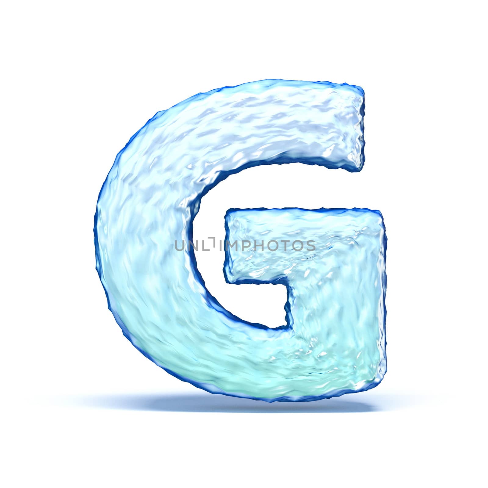 Ice crystal font letter G 3D render illustration isolated on white background