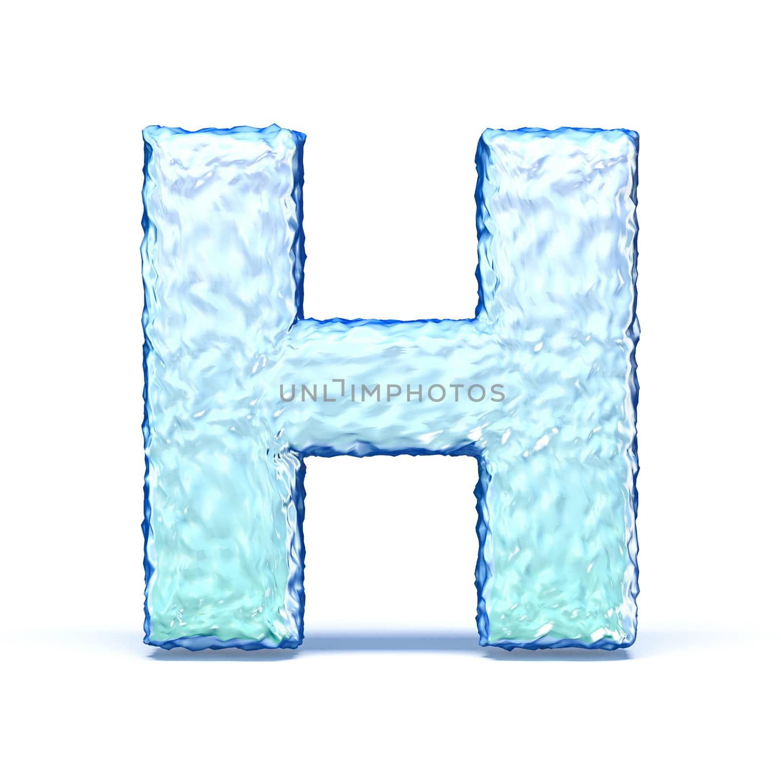 Ice crystal font letter H 3D render illustration isolated on white background
