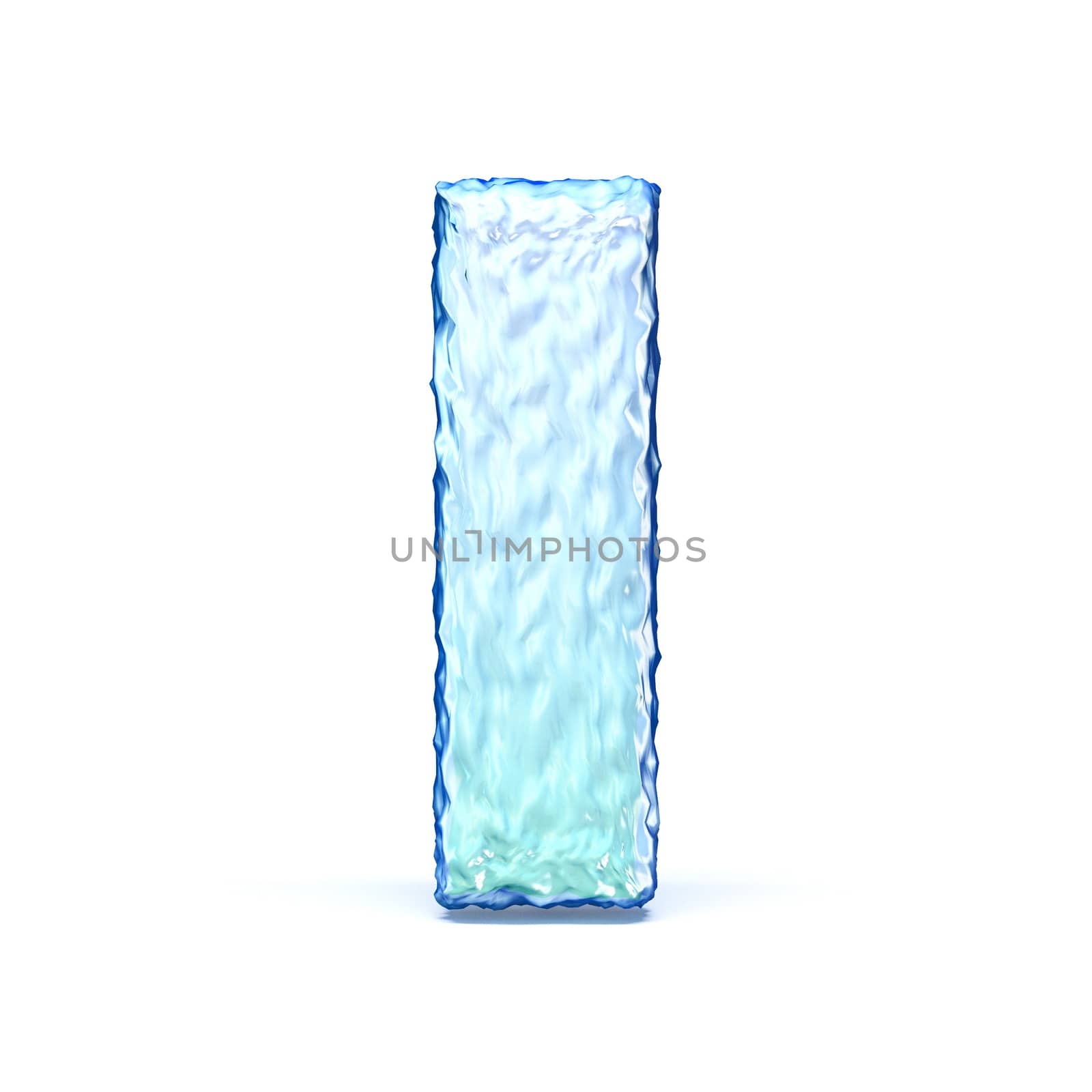 Ice crystal font letter I 3D render illustration isolated on white background
